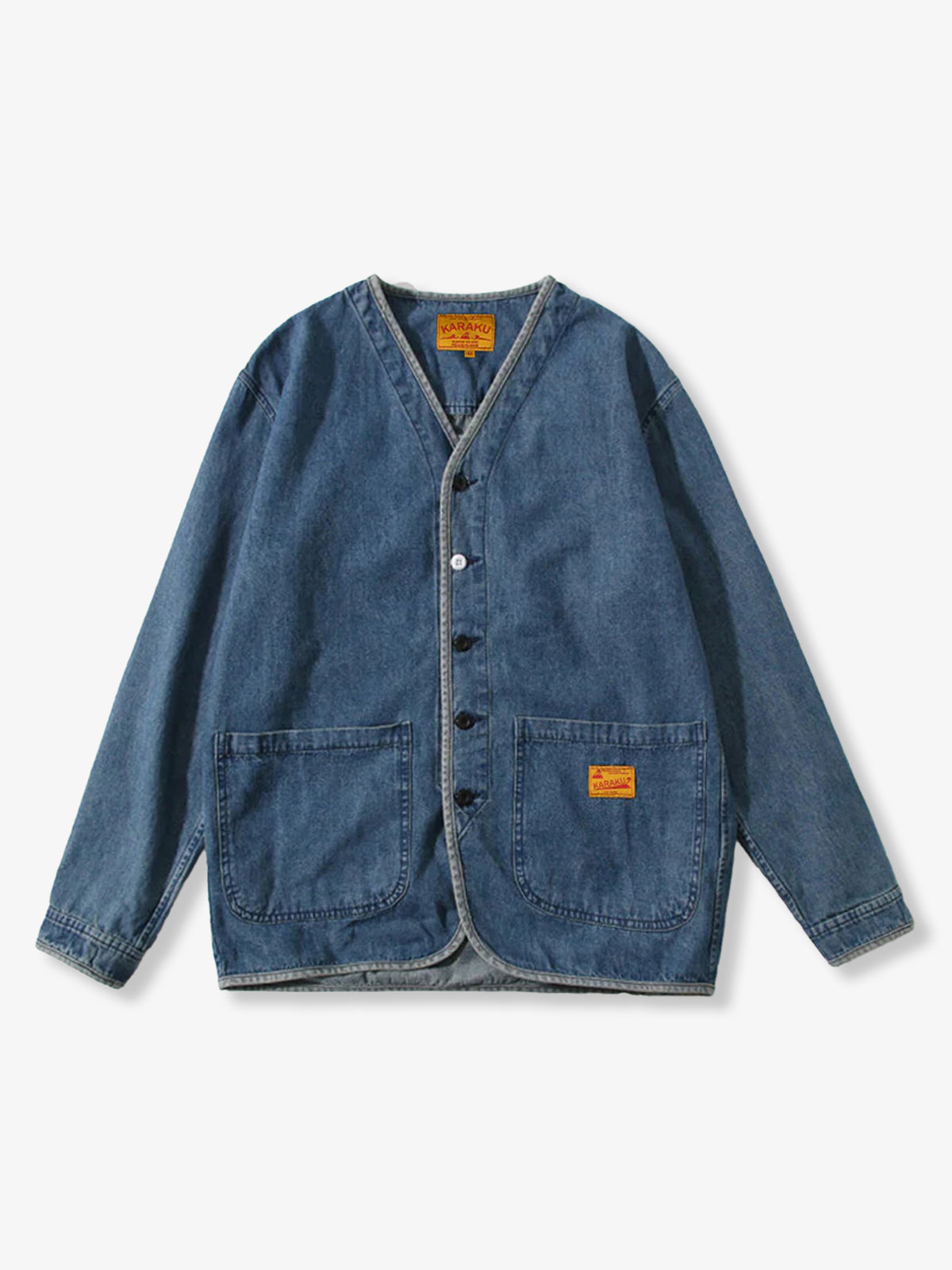 Contrast Button Collarless Denim Jacket