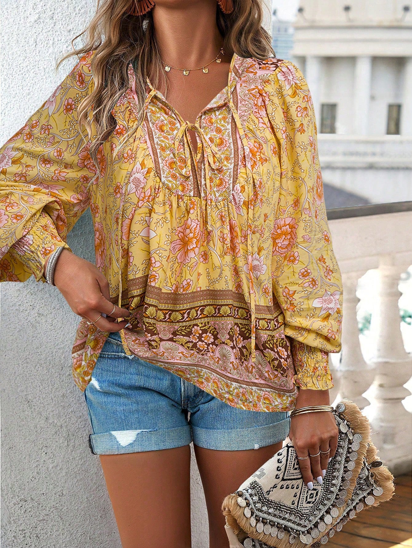 Bernice – Boho Floral Tunic Top
