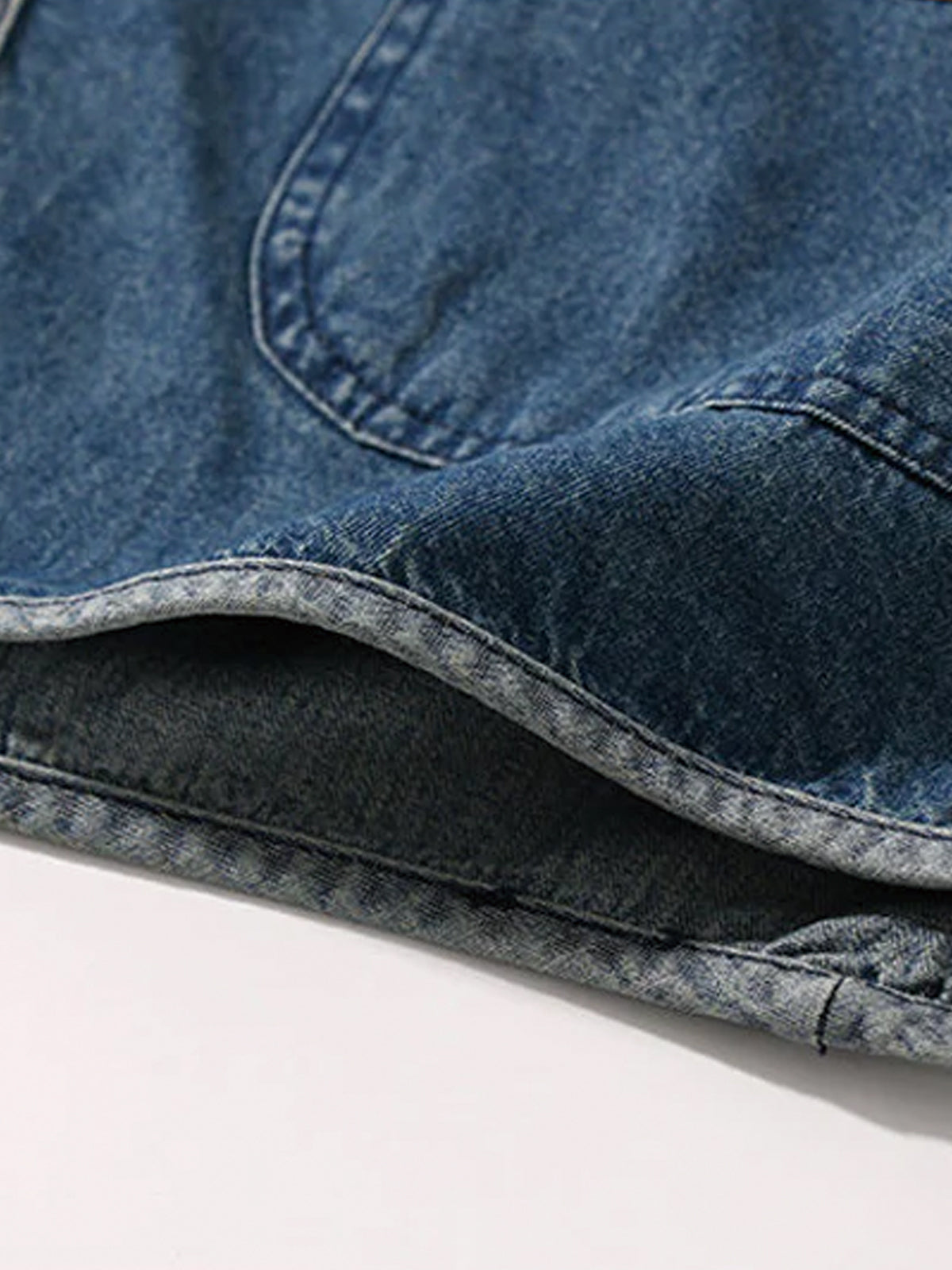 Contrast Button Collarless Denim Jacket