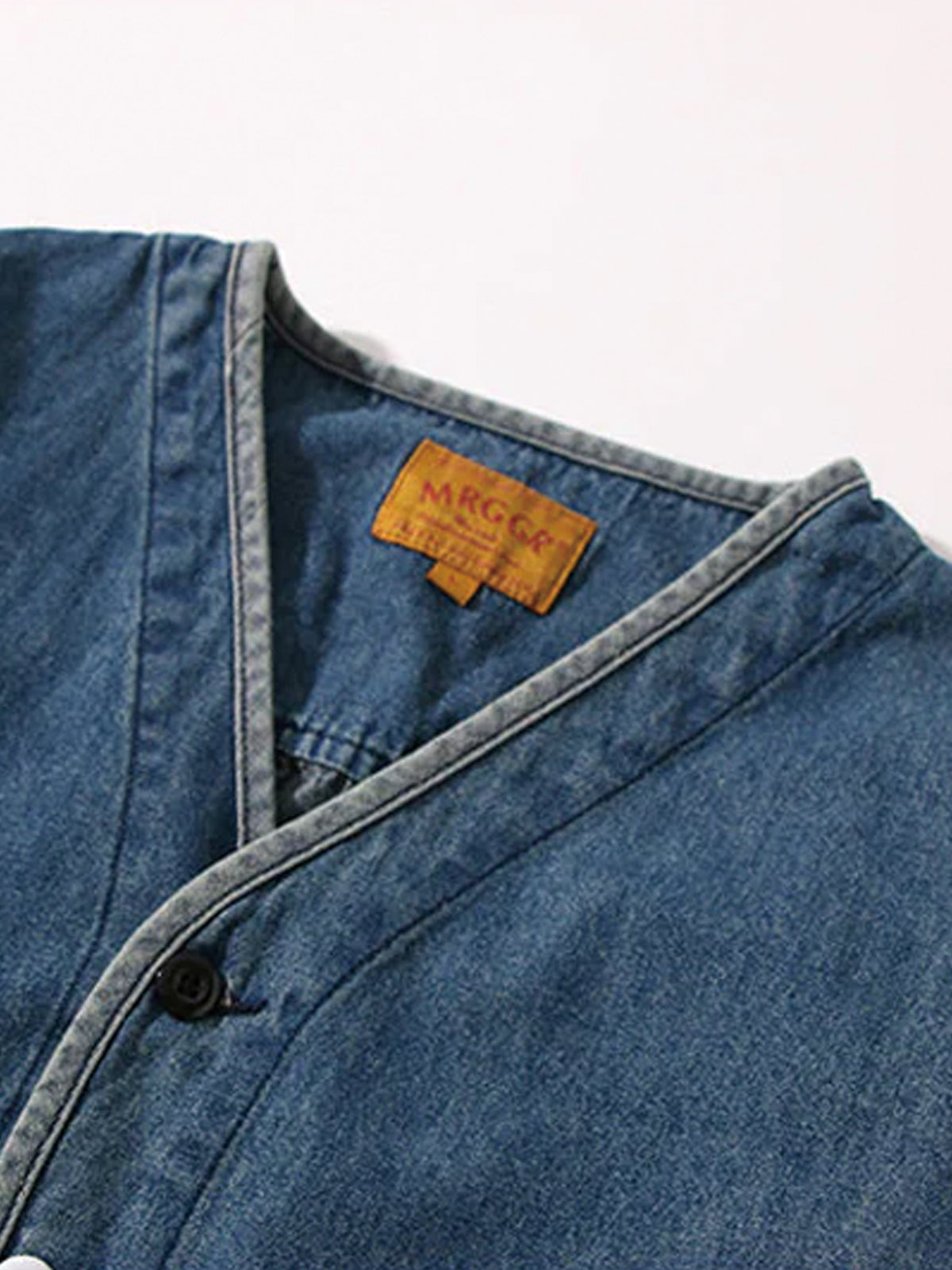 Contrast Button Collarless Denim Jacket