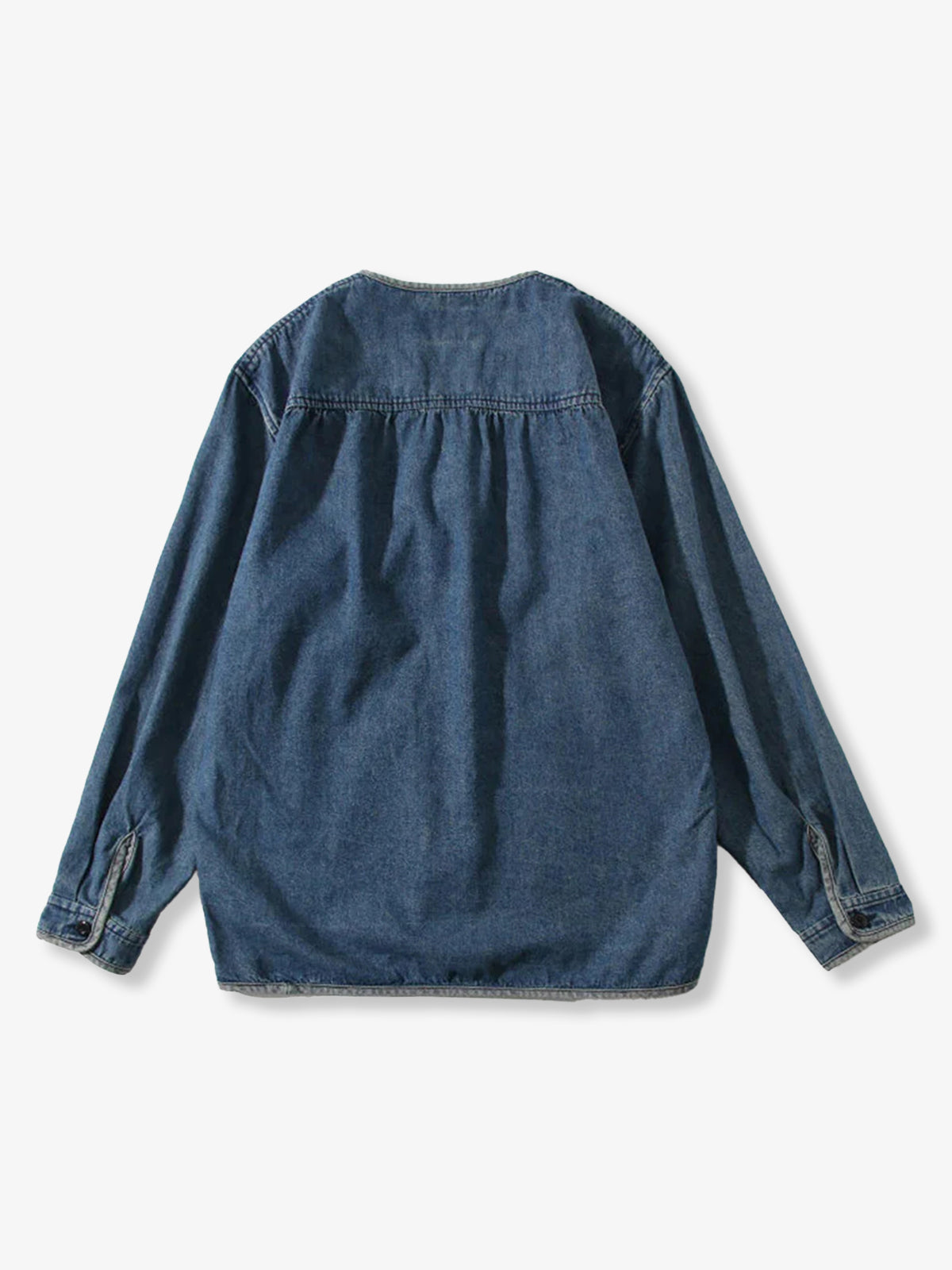 Contrast Button Collarless Denim Jacket