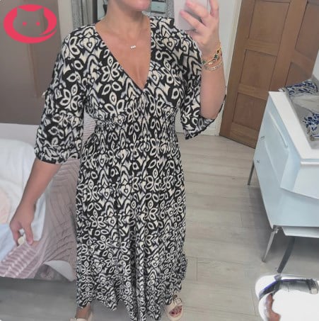 Modestique london|casual print V-neck waist wrap long dress