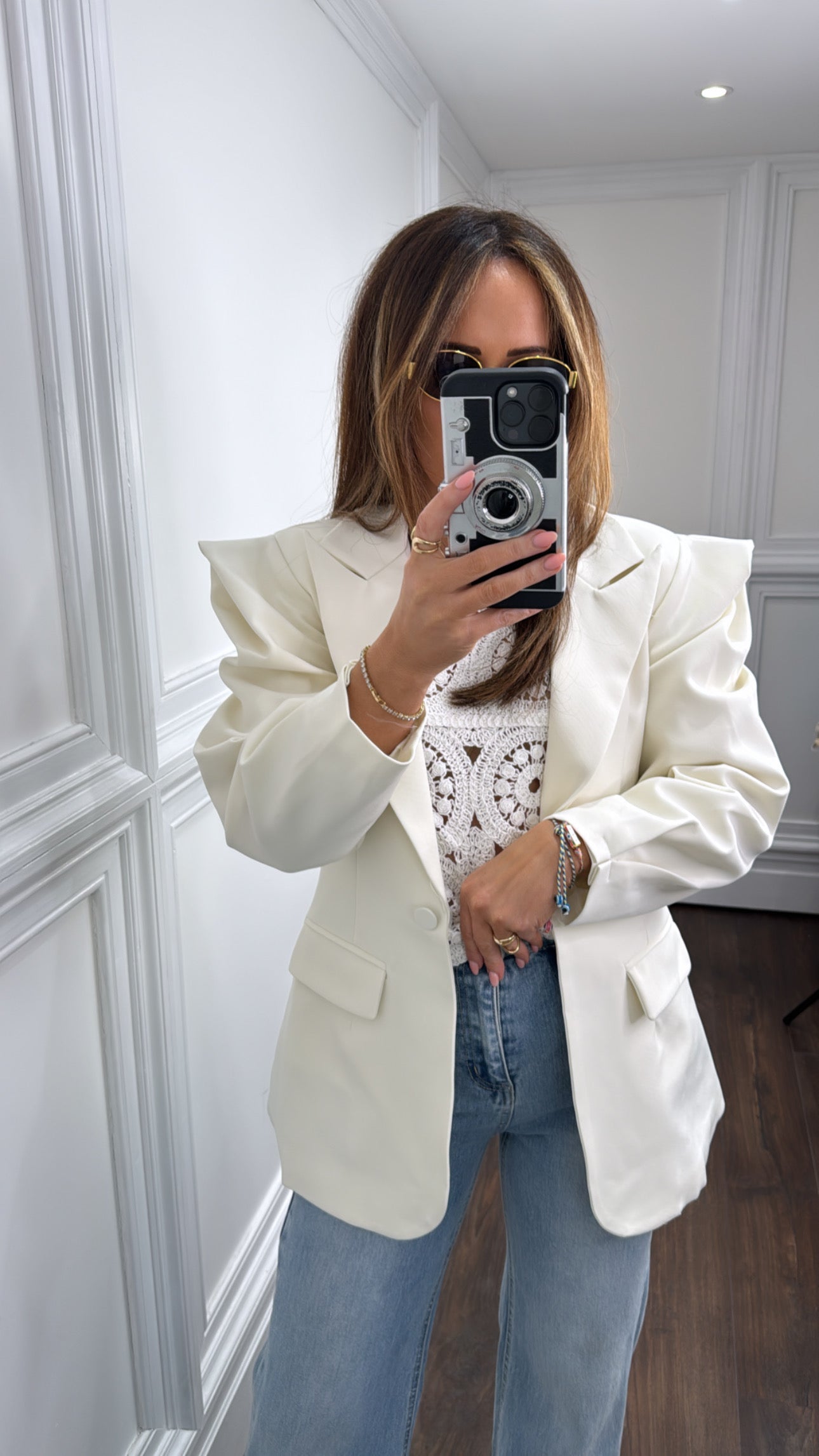 MAYA cream structured shoulder tailored blazer