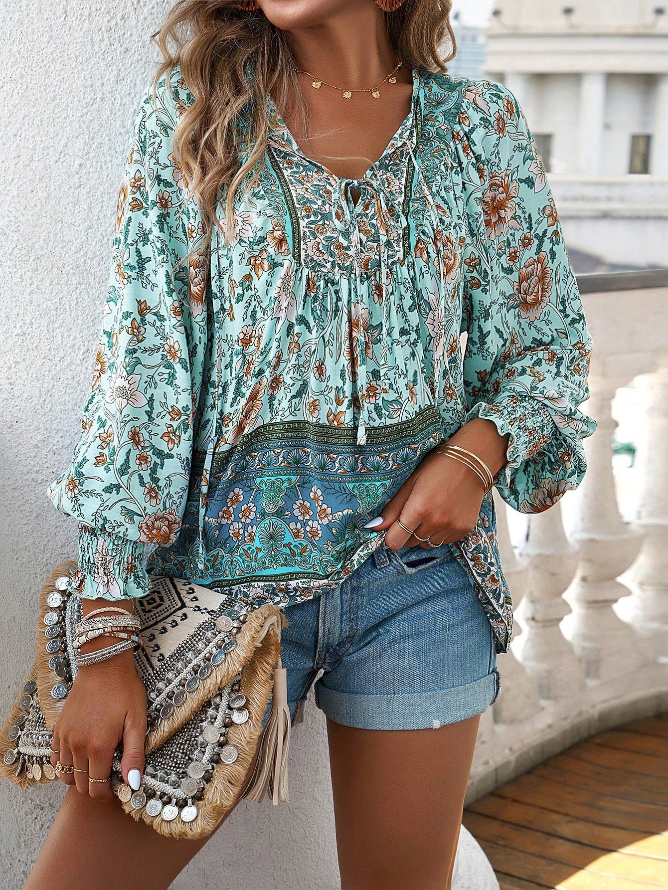 Bernice – Boho Floral Tunic Top