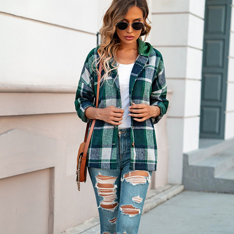 Ladies winter coat made of pure cotton with check pattern