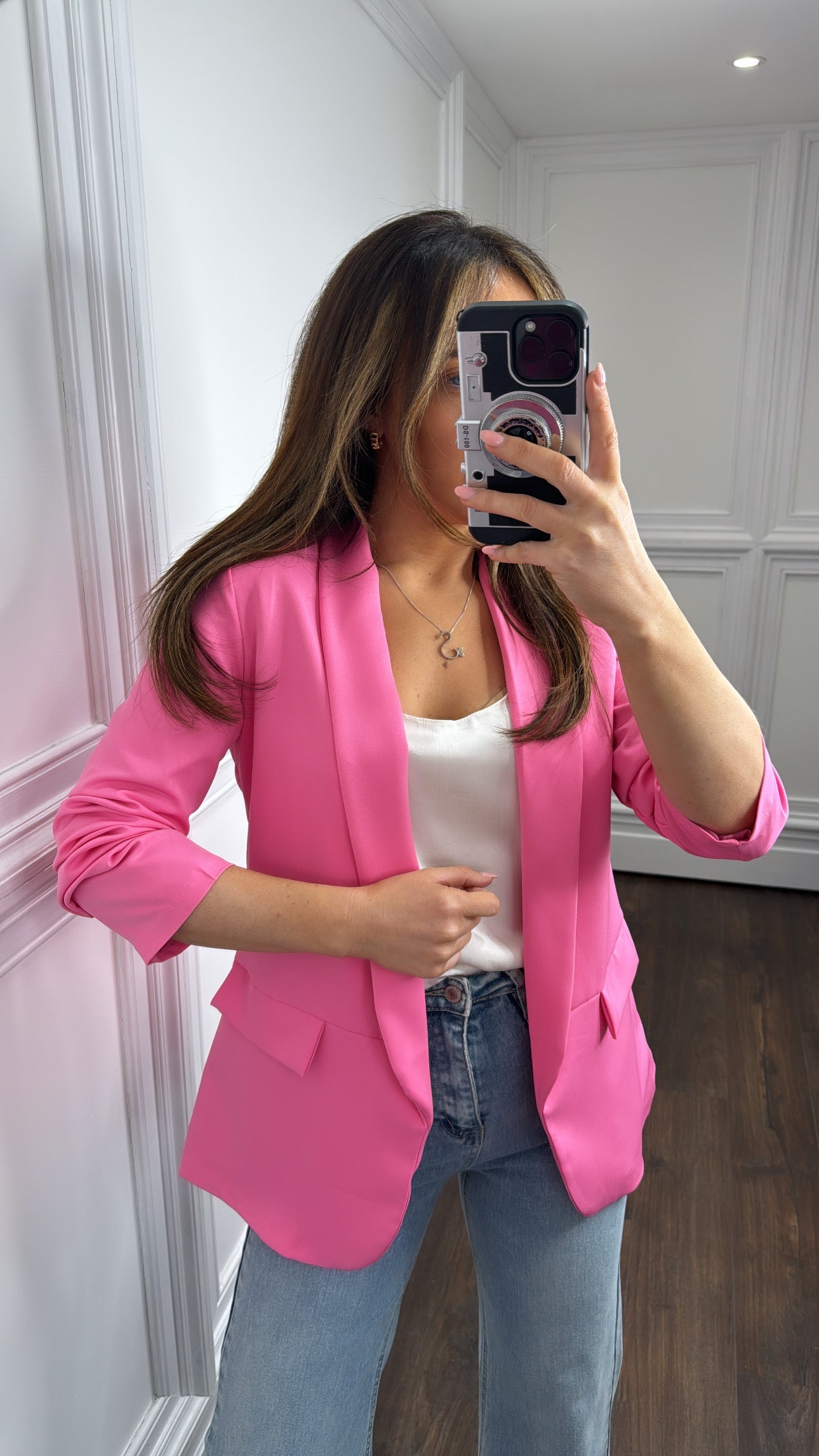 LOUISA pink ruched sleeve blazer