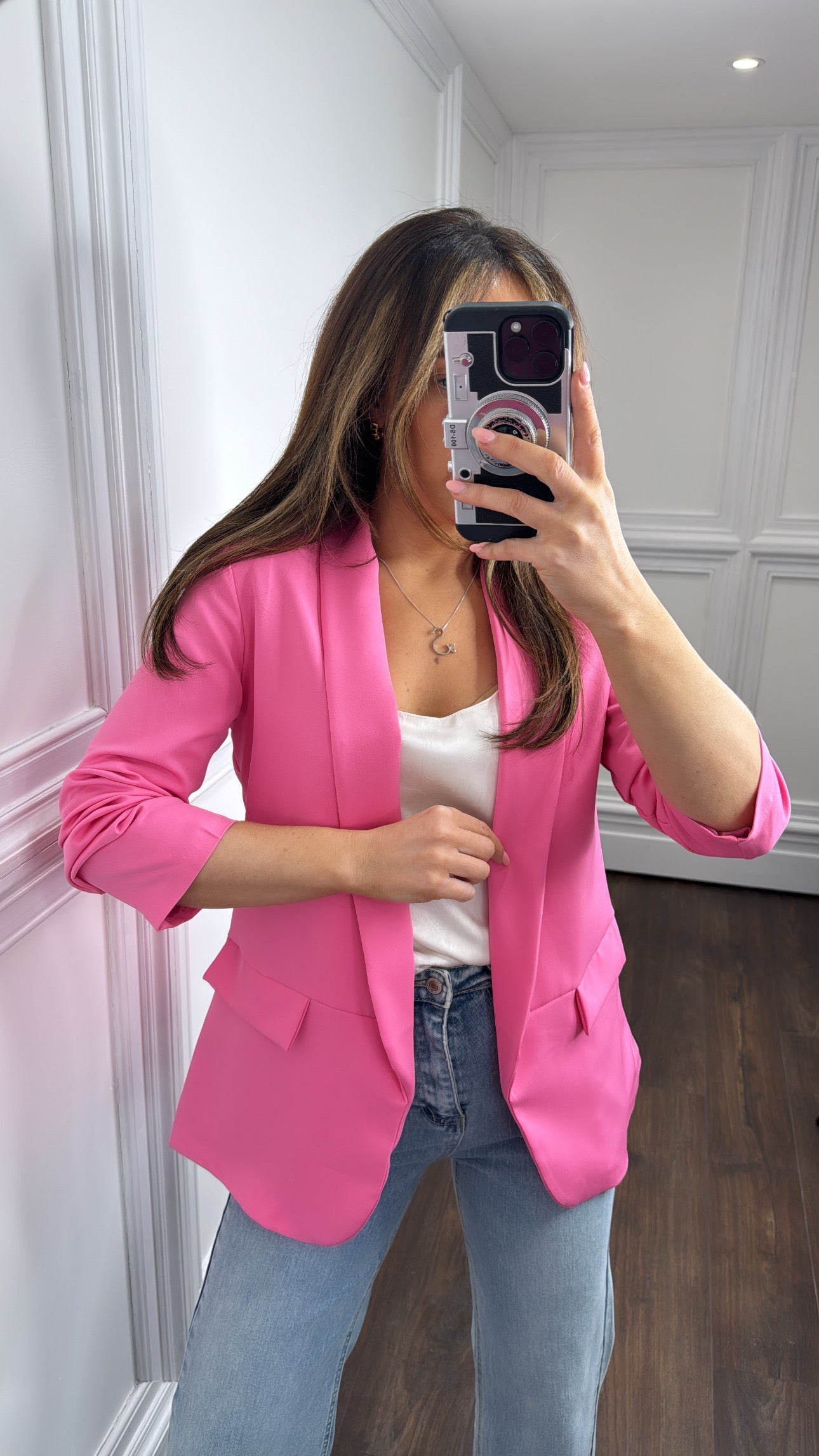 LOUISA pink ruched sleeve blazer