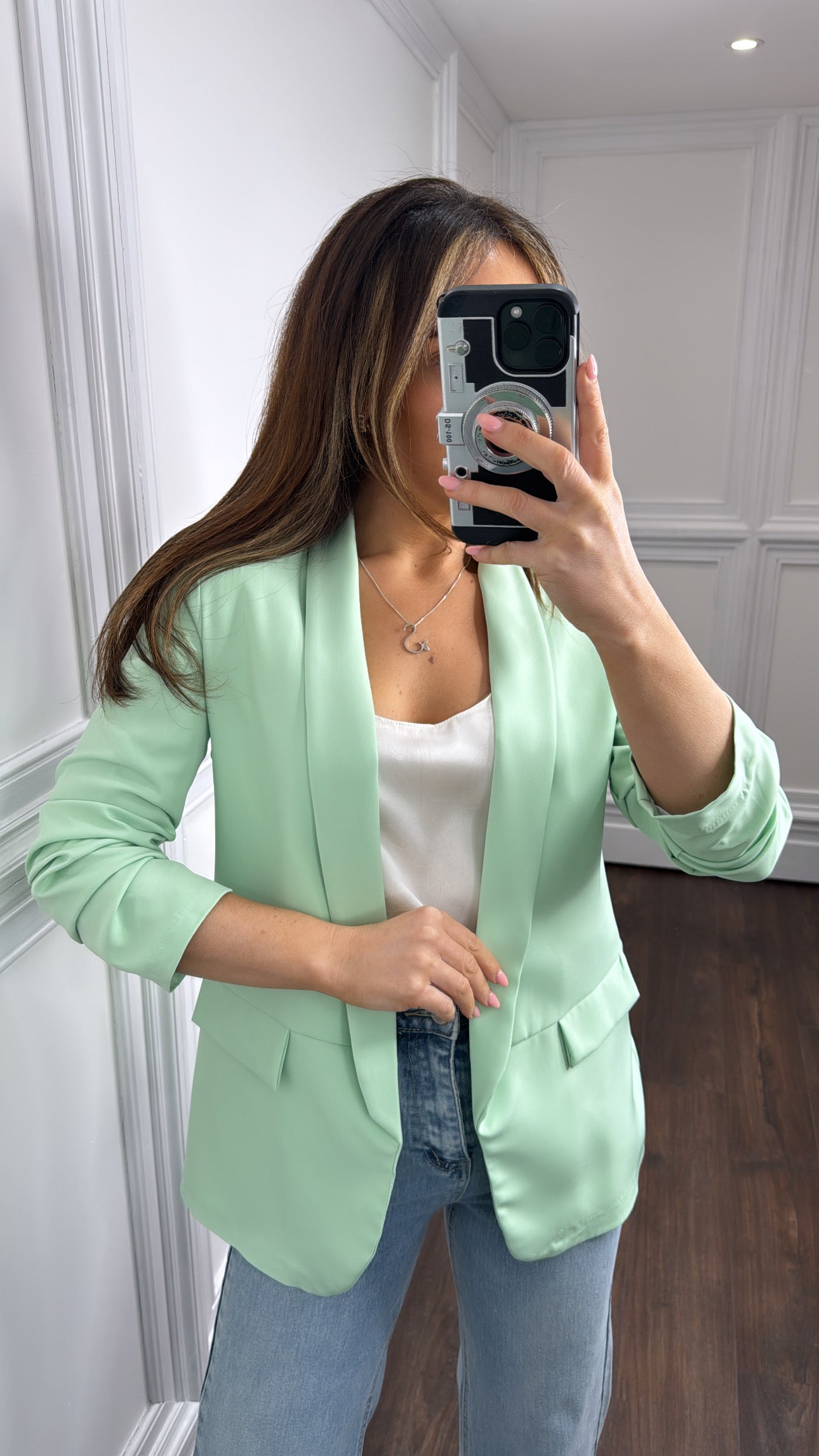 LOUISA apple green ruched sleeve blazer