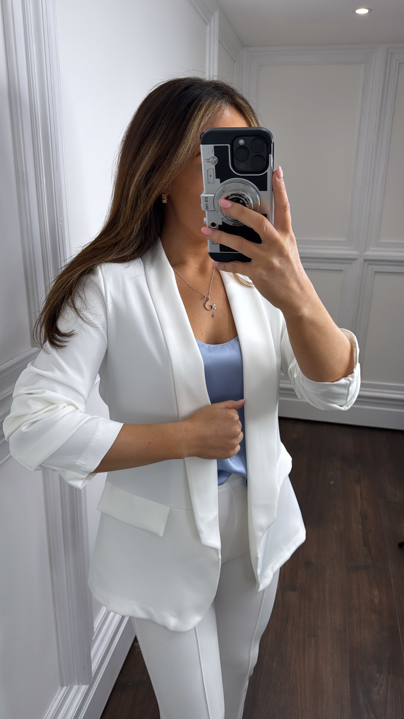LOUISA white ruched sleeve blazer