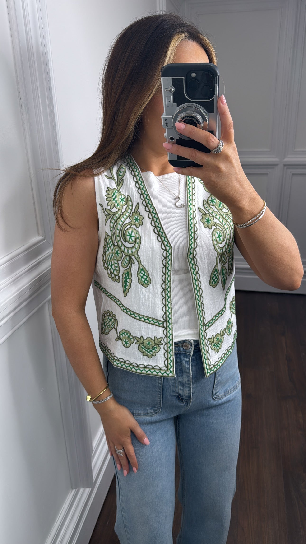 LEONA green and white detail waist jacket