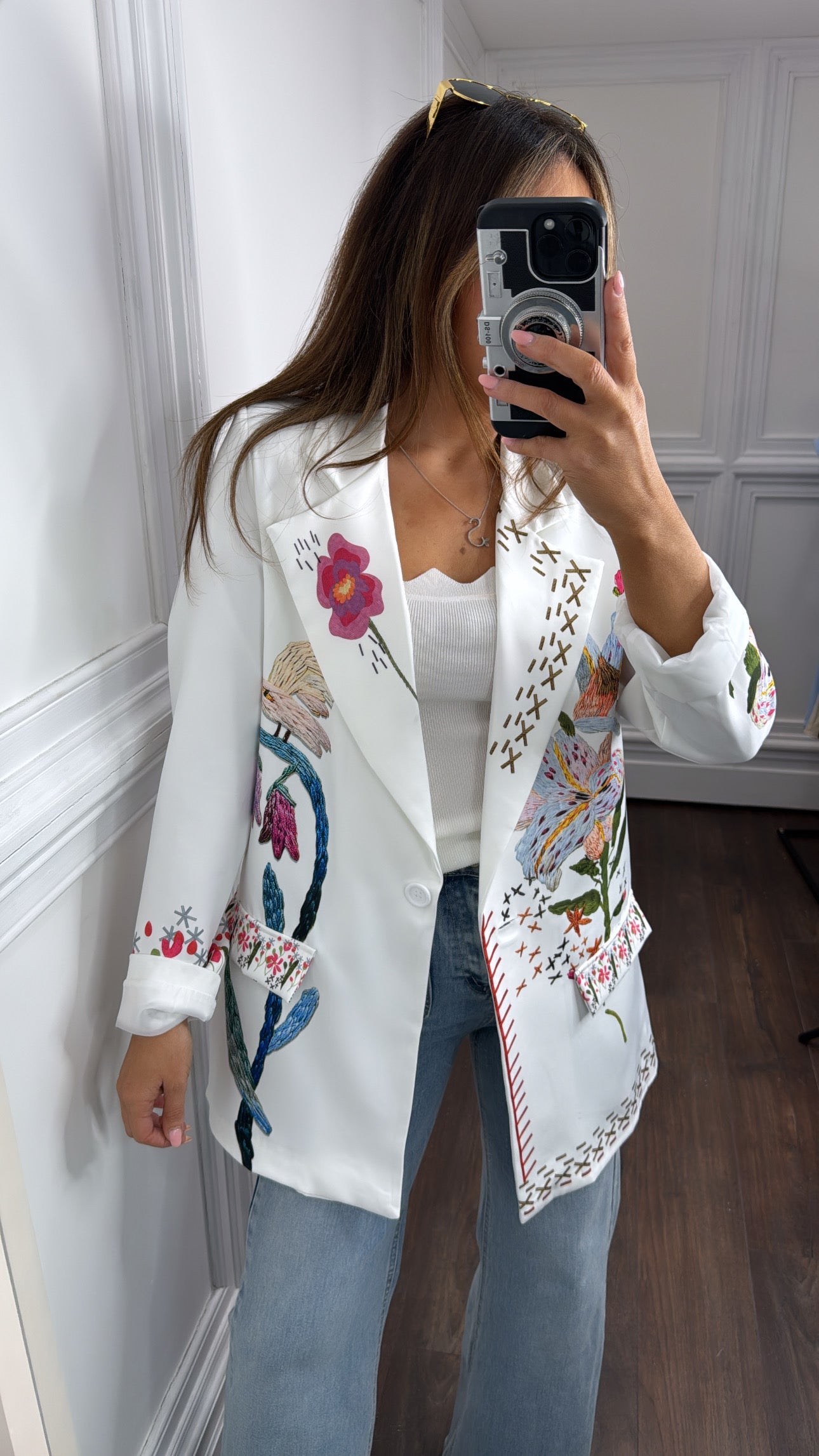 KAYLA white oriental print blazer