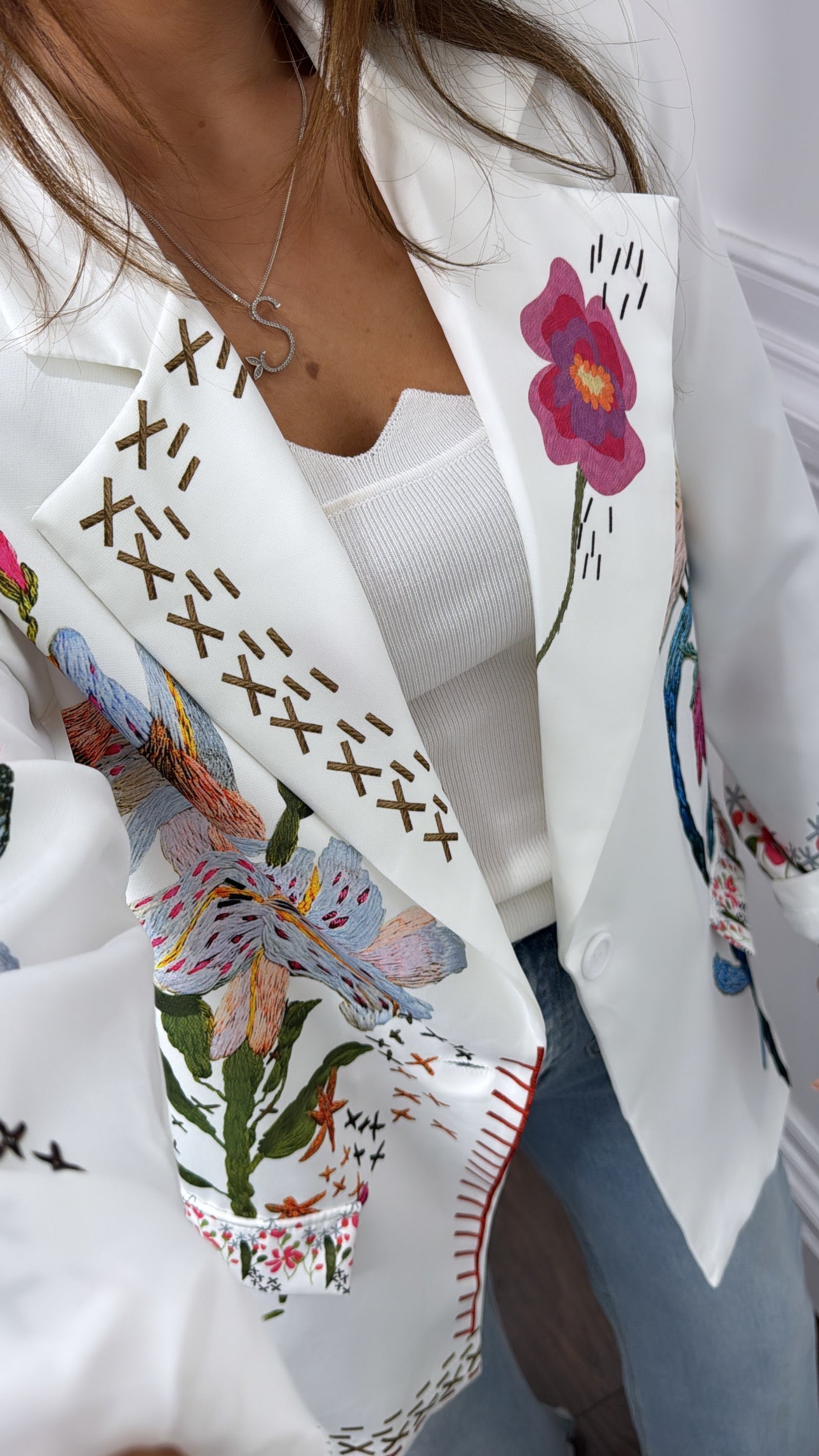 KAYLA white oriental print blazer