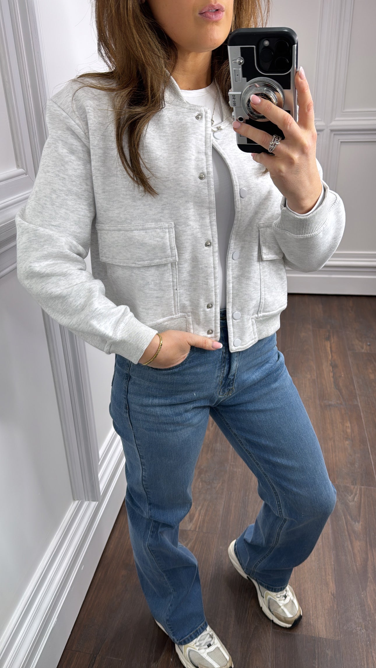 RUBY grey soft pocket detail bomber jacket