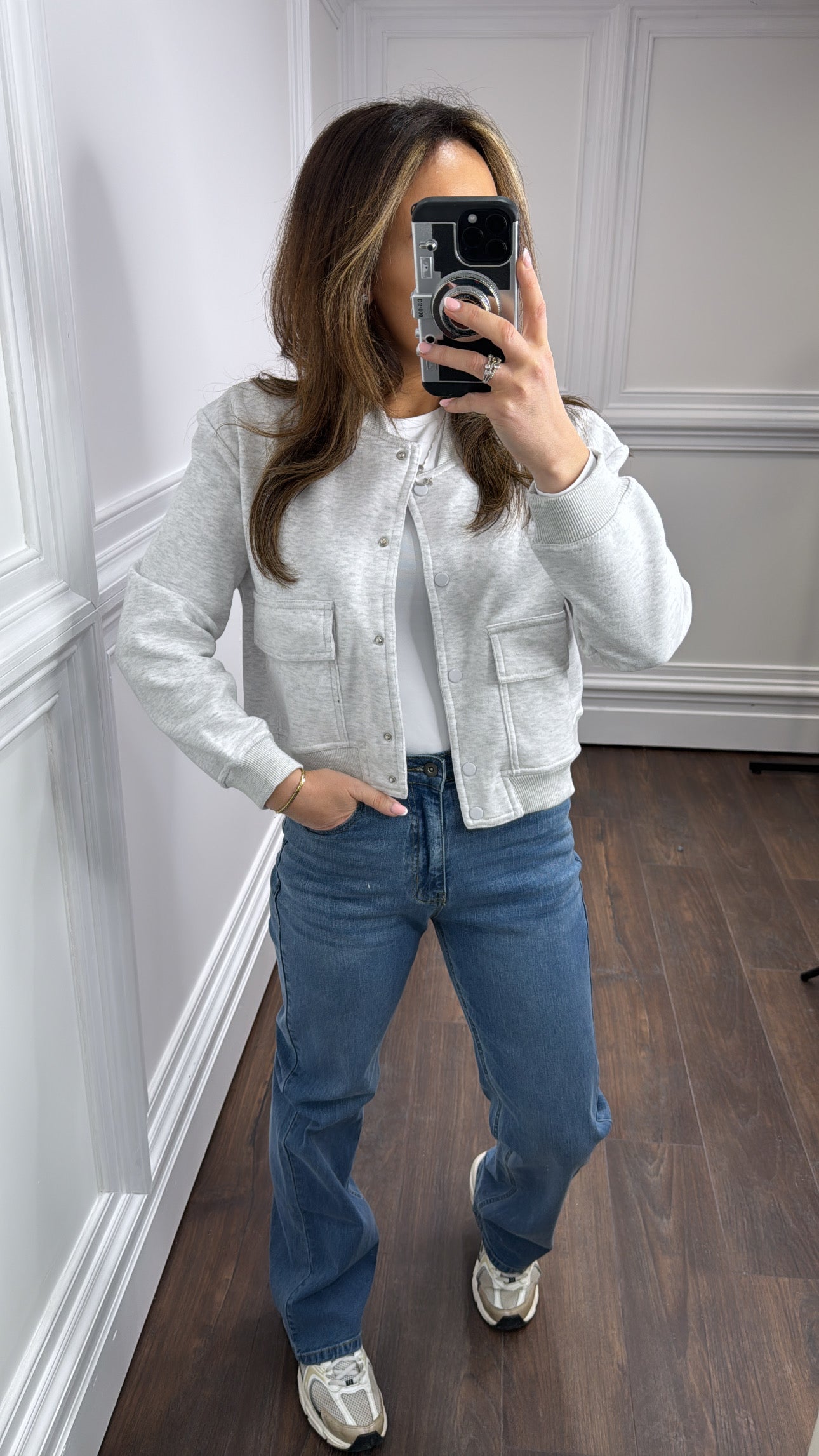 RUBY grey soft pocket detail bomber jacket