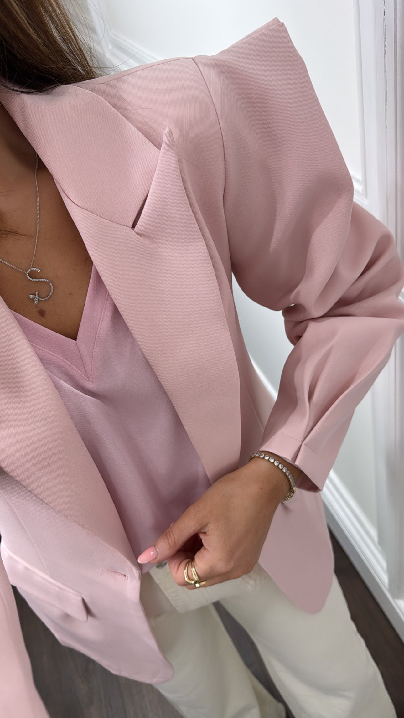 MAYA pink structured shoulder tailored blazer