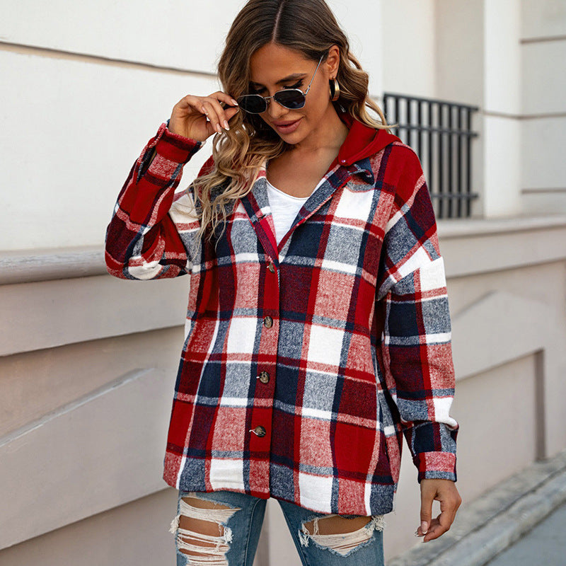 Ladies winter coat made of pure cotton with check pattern