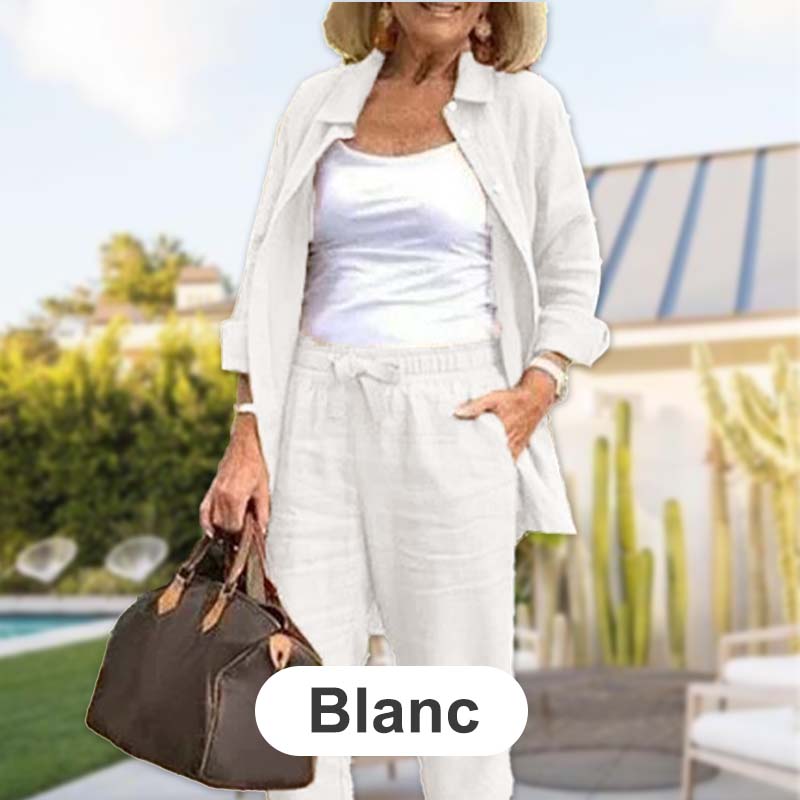 Modestique london| Linen Long Sleeve Blouse And Pants Set