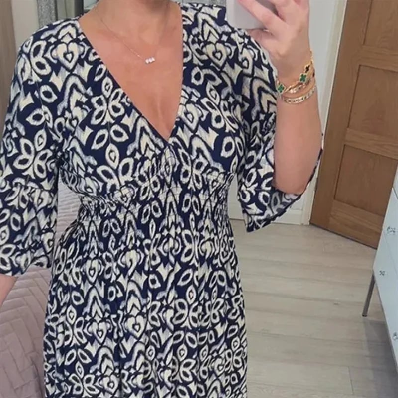 Modestique london|casual print V-neck waist wrap long dress