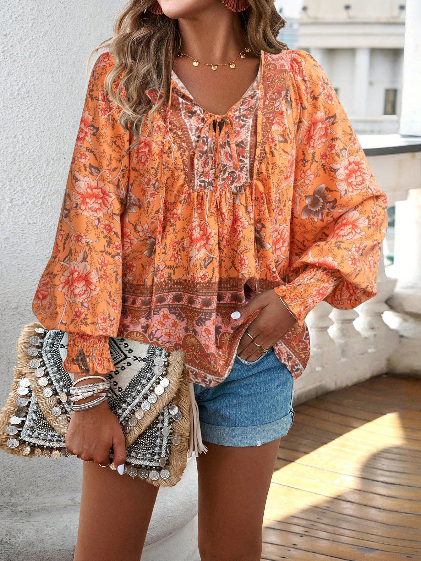 Bernice – Boho Floral Tunic Top