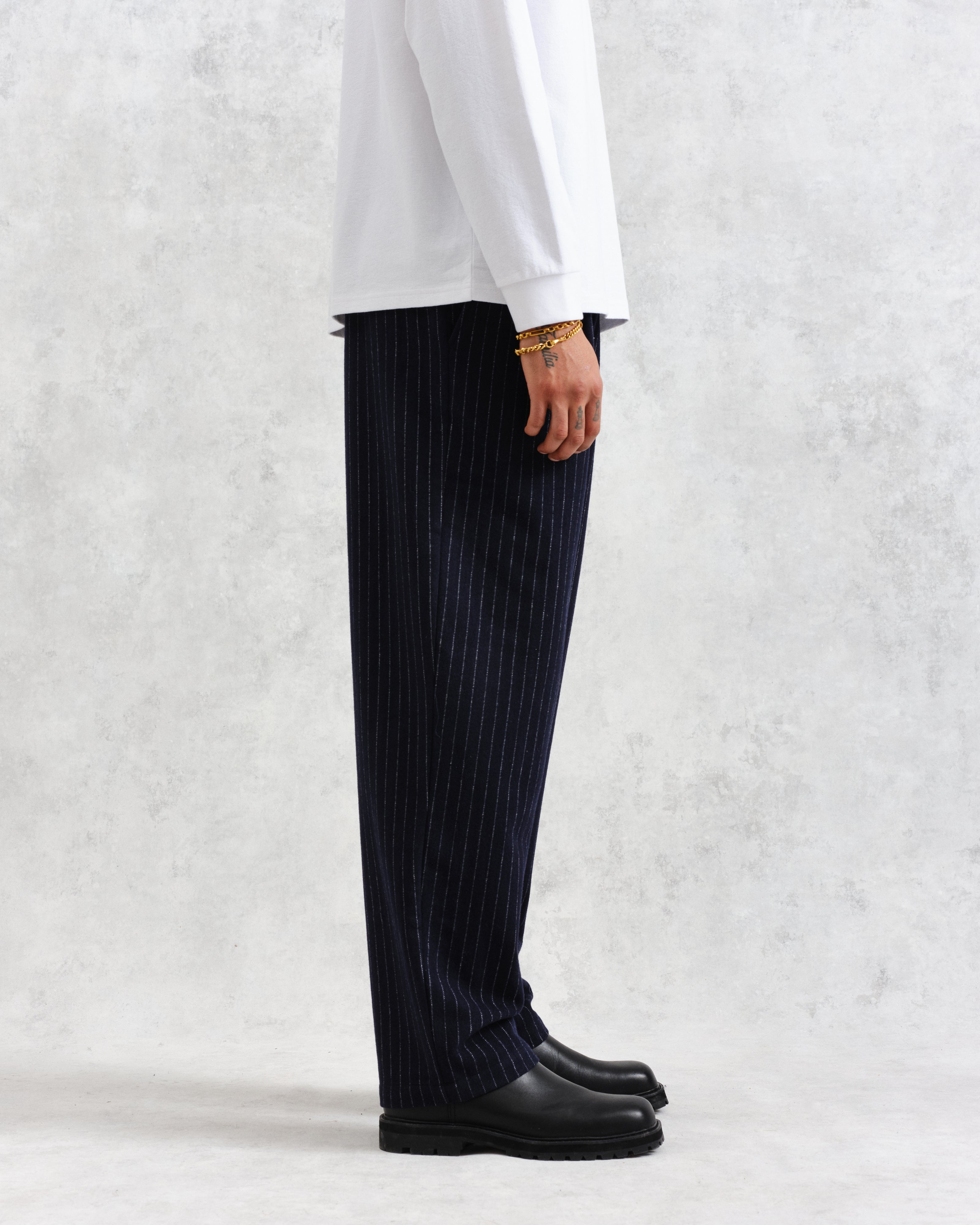 Modestique london™| Navy Pinstripe Wool Trousers