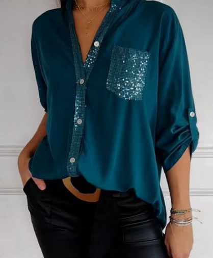 Modestique london™- Casual patchwork top with sequins
