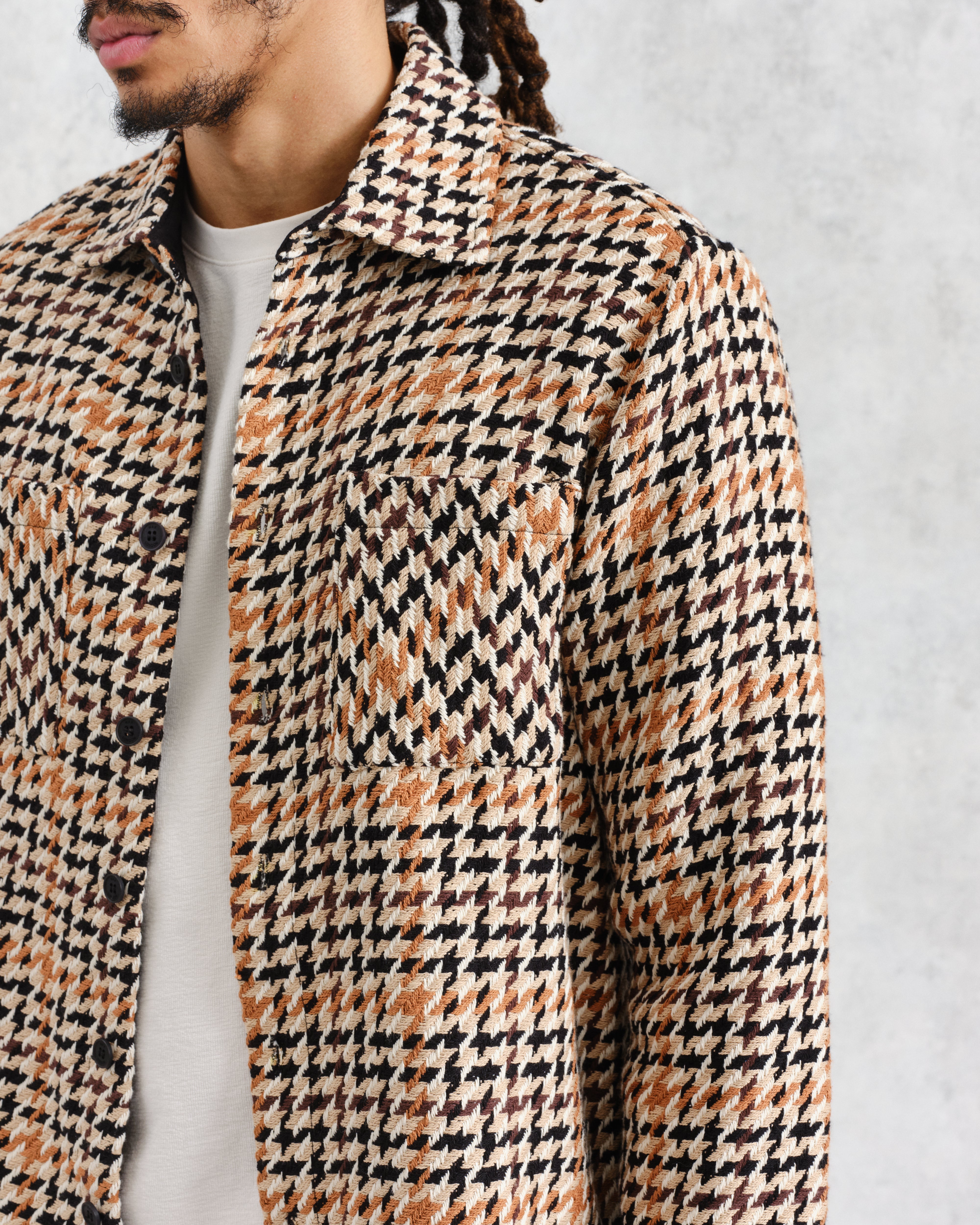 Modestique london™|Natural Houndstooth-Weave Overshirt