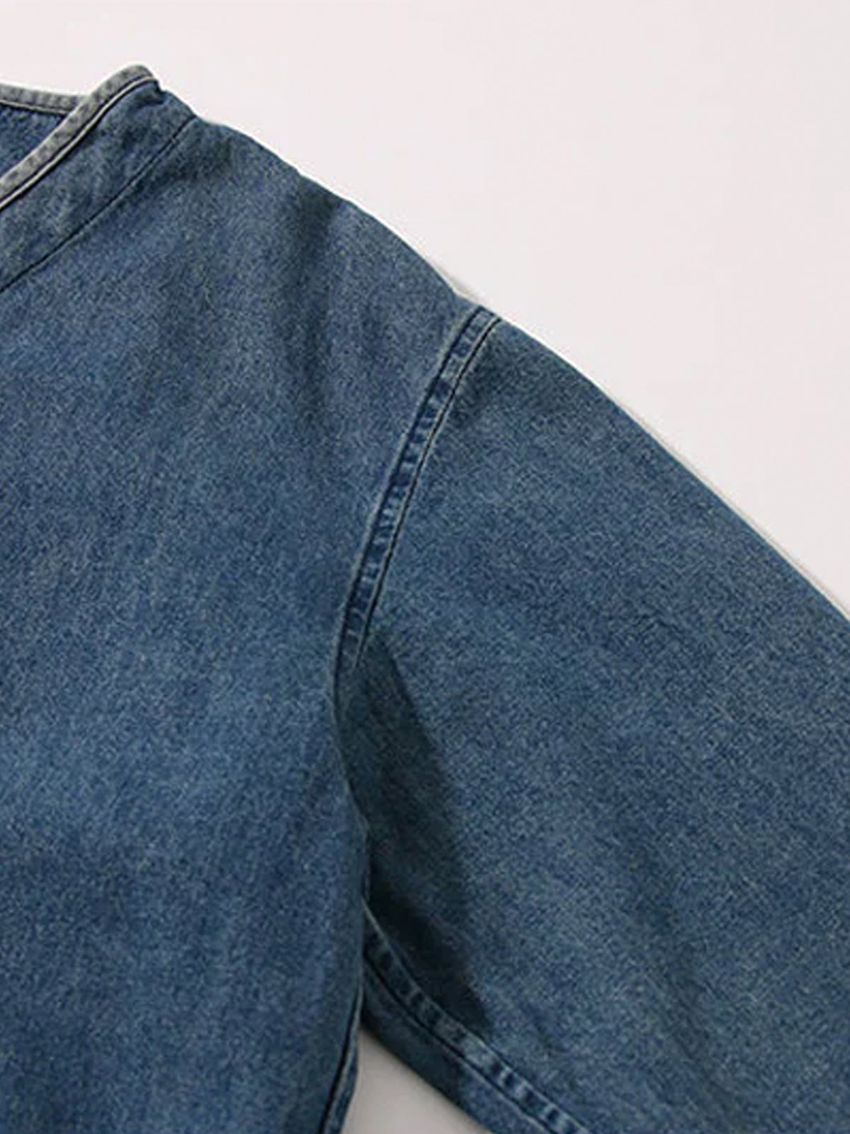 Contrast Button Collarless Denim Jacket