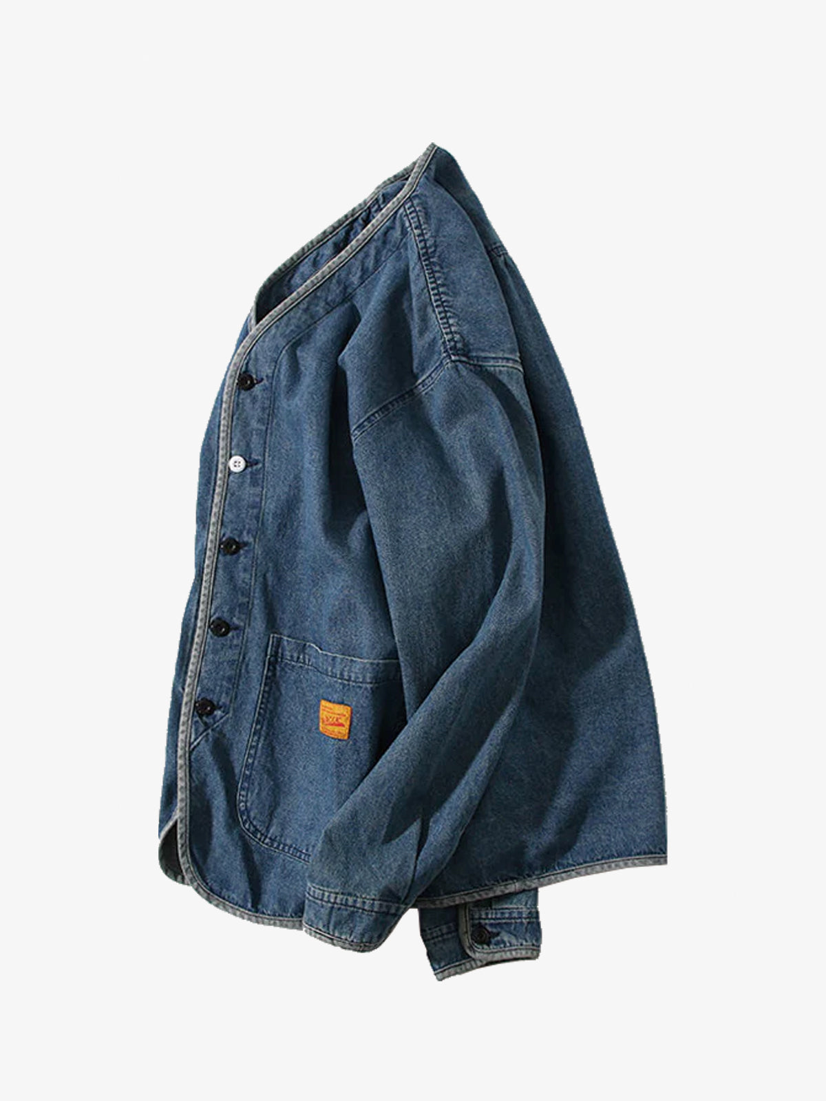 Contrast Button Collarless Denim Jacket