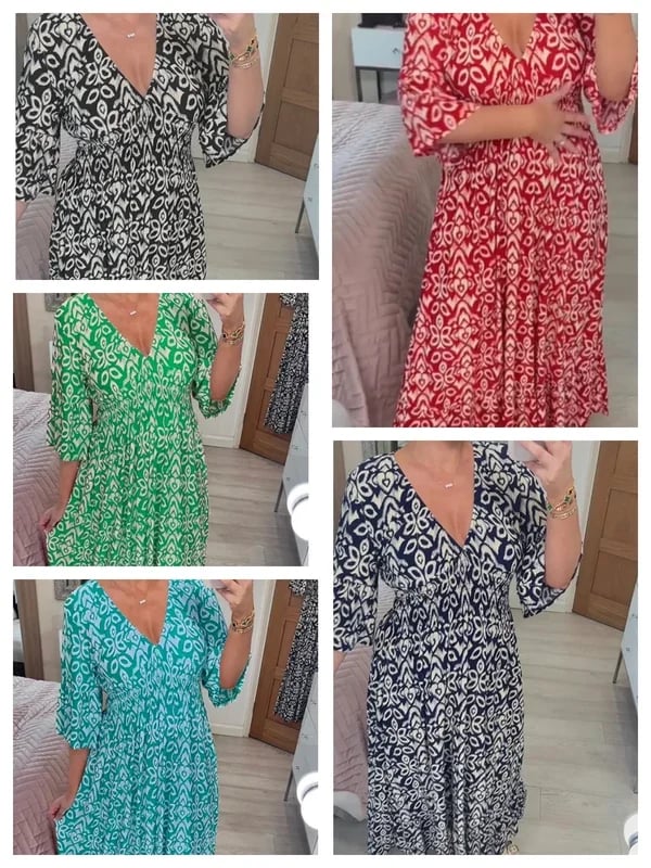 Modestique london|casual print V-neck waist wrap long dress