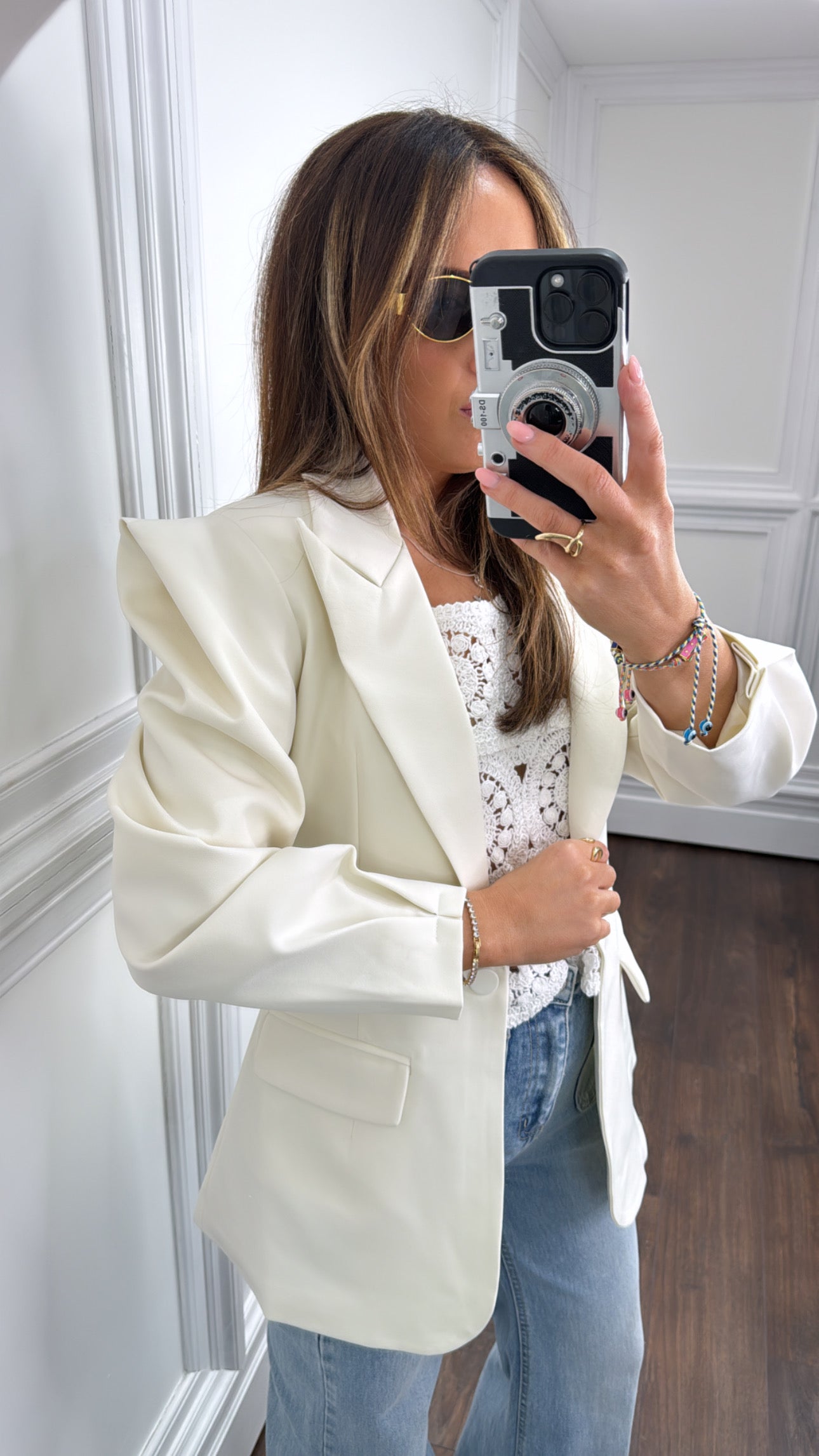 MAYA cream structured shoulder tailored blazer