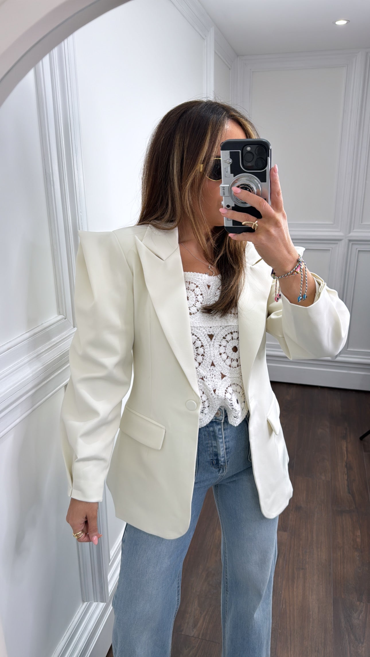 MAYA cream structured shoulder tailored blazer