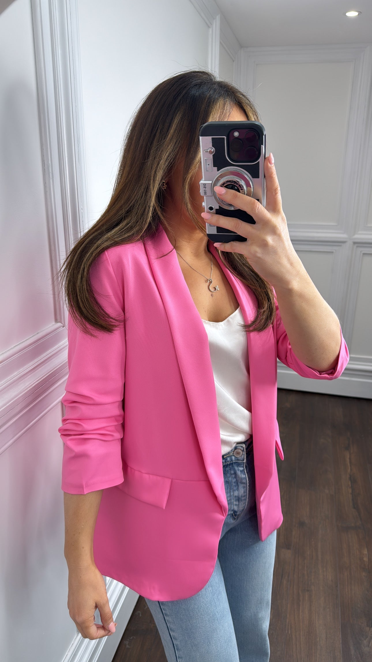 LOUISA pink ruched sleeve blazer