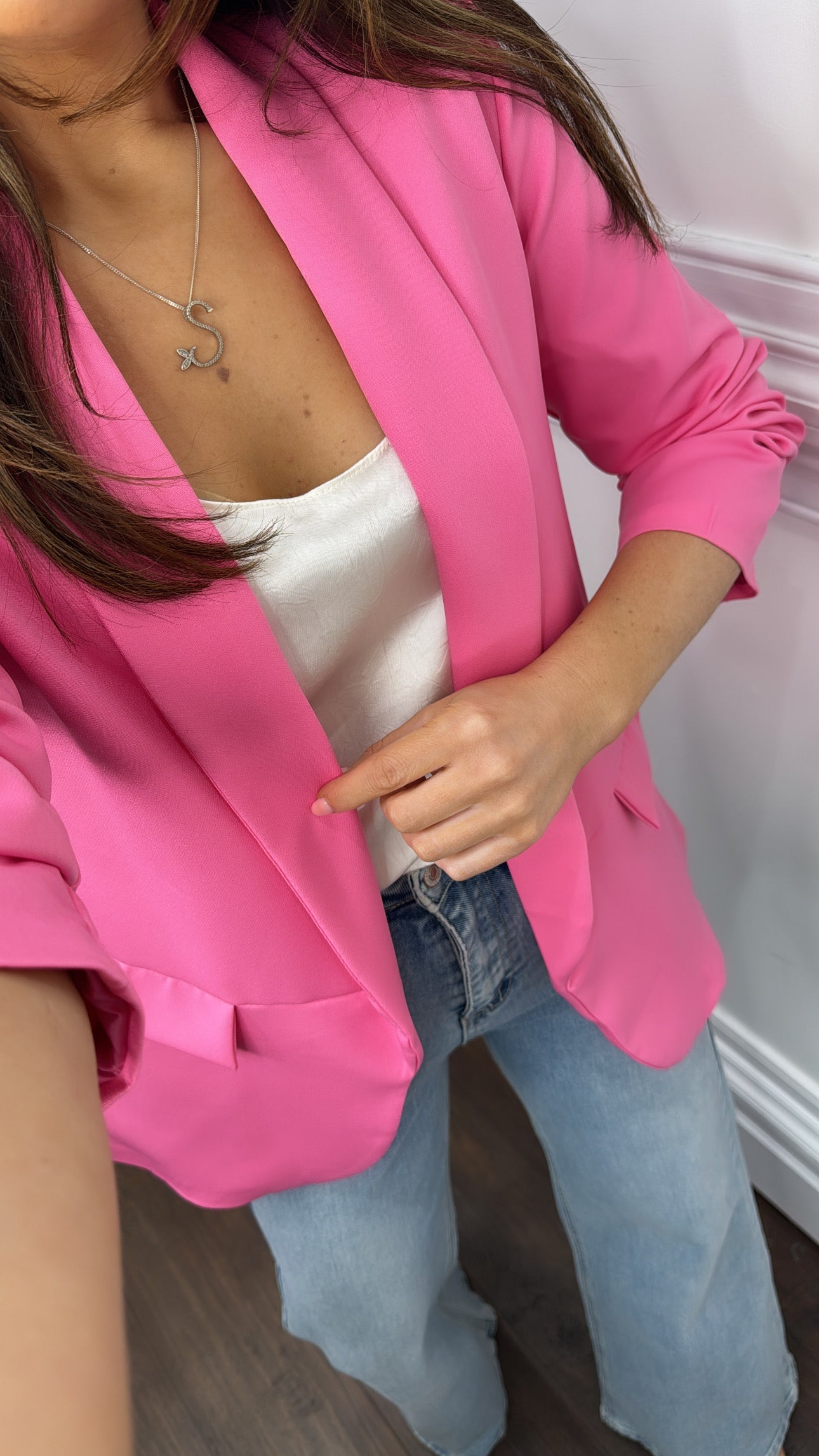 LOUISA pink ruched sleeve blazer