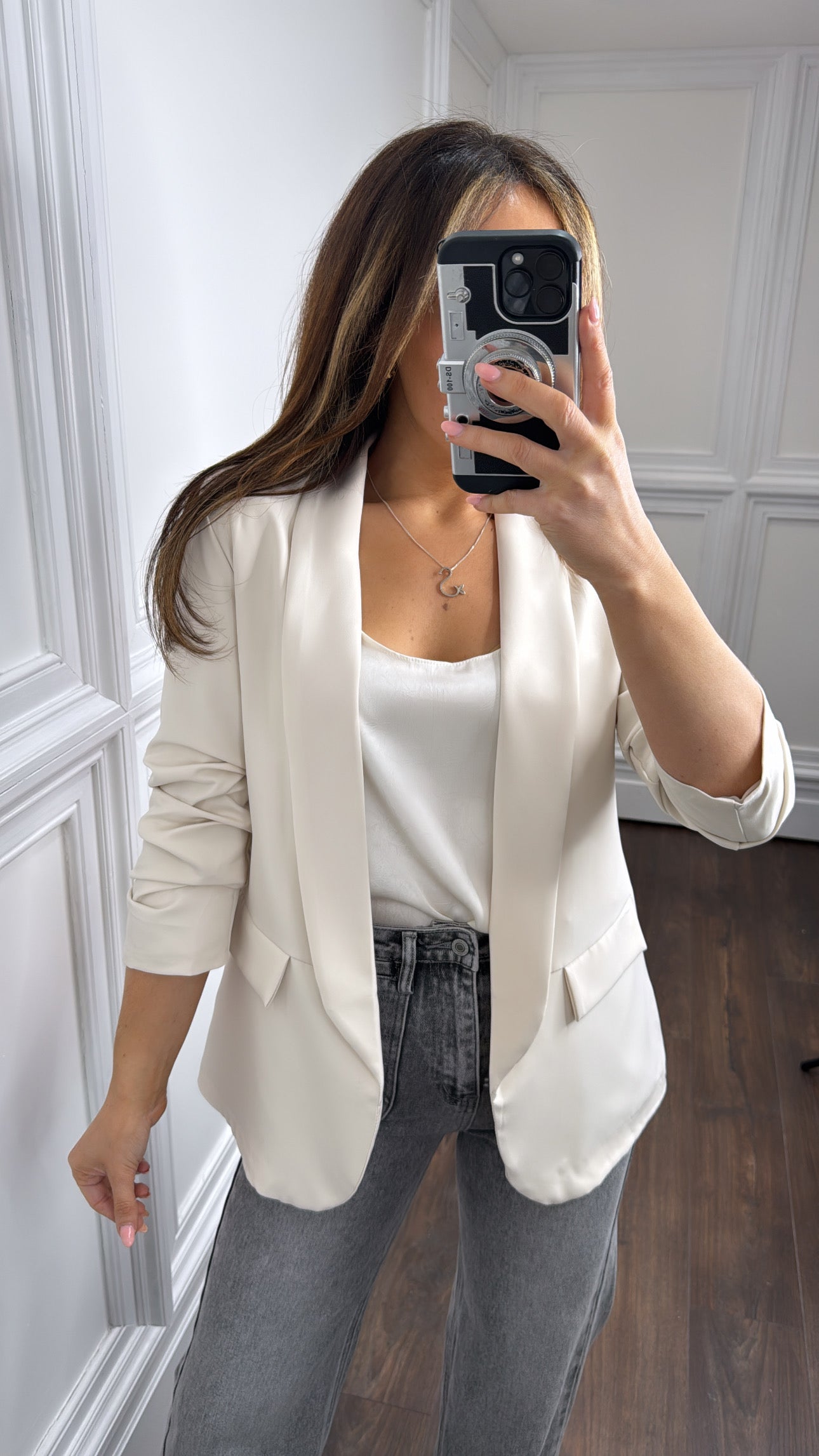 LOUISA nude ruched sleeve blazer