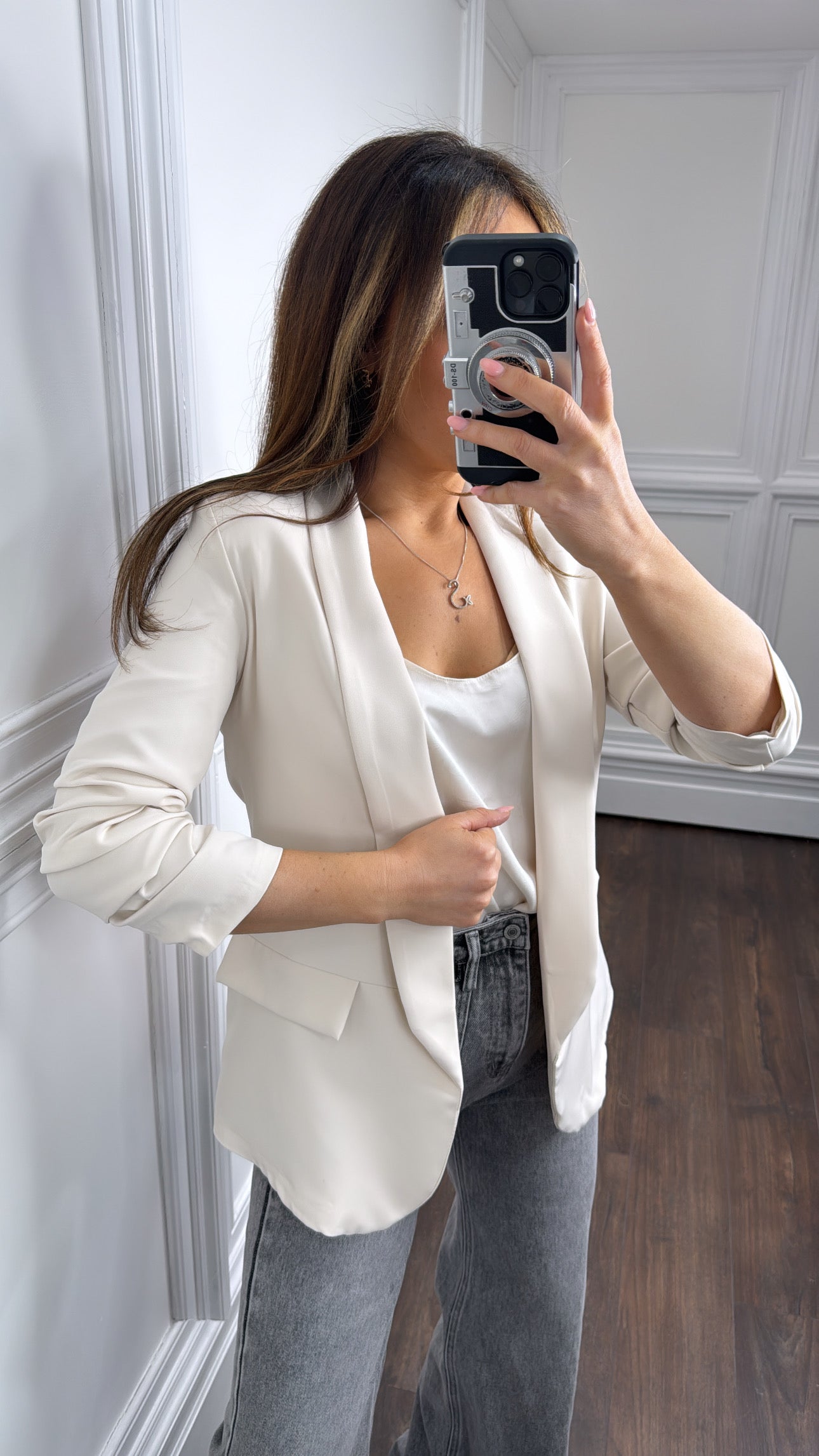LOUISA nude ruched sleeve blazer