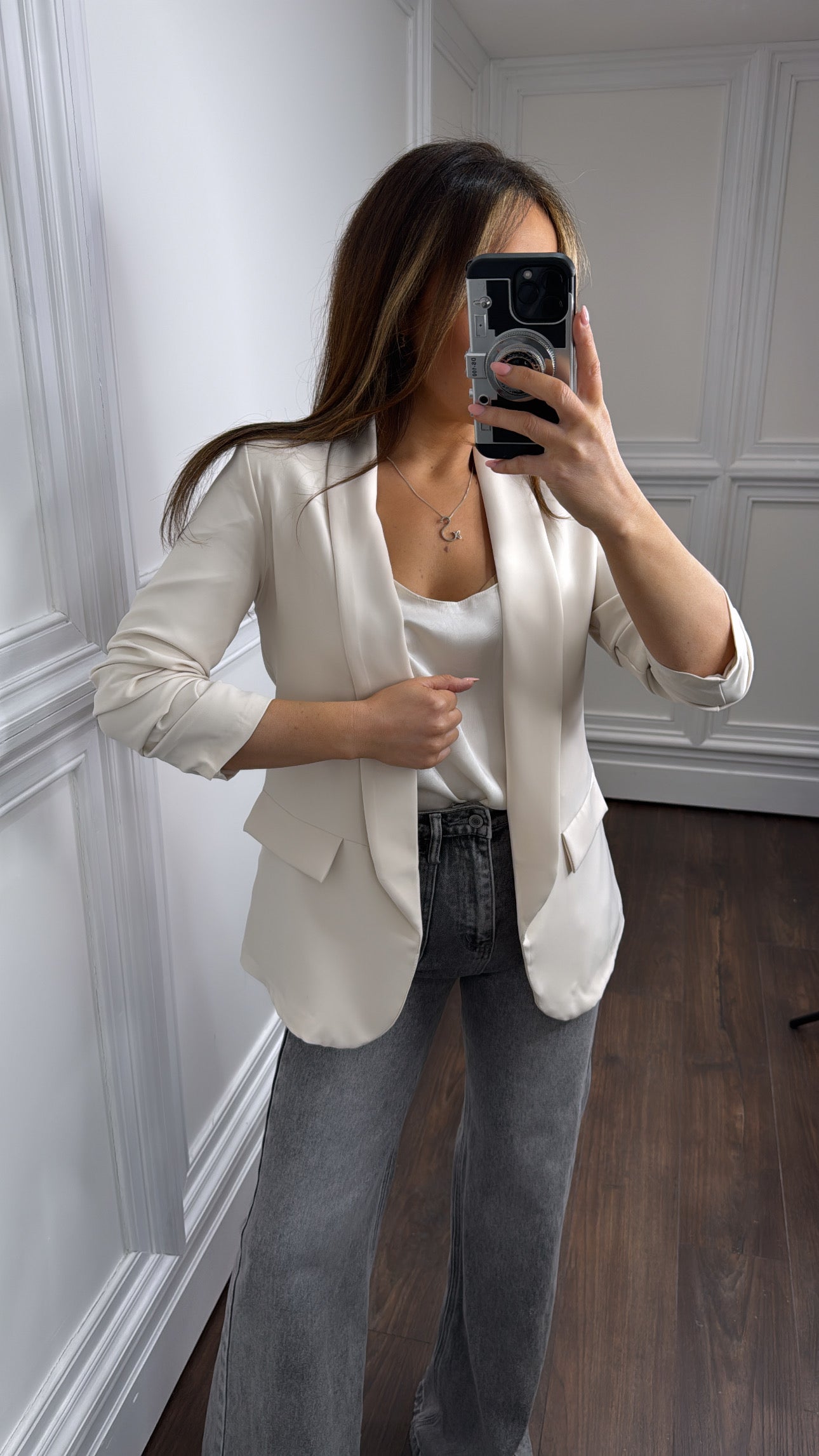LOUISA nude ruched sleeve blazer