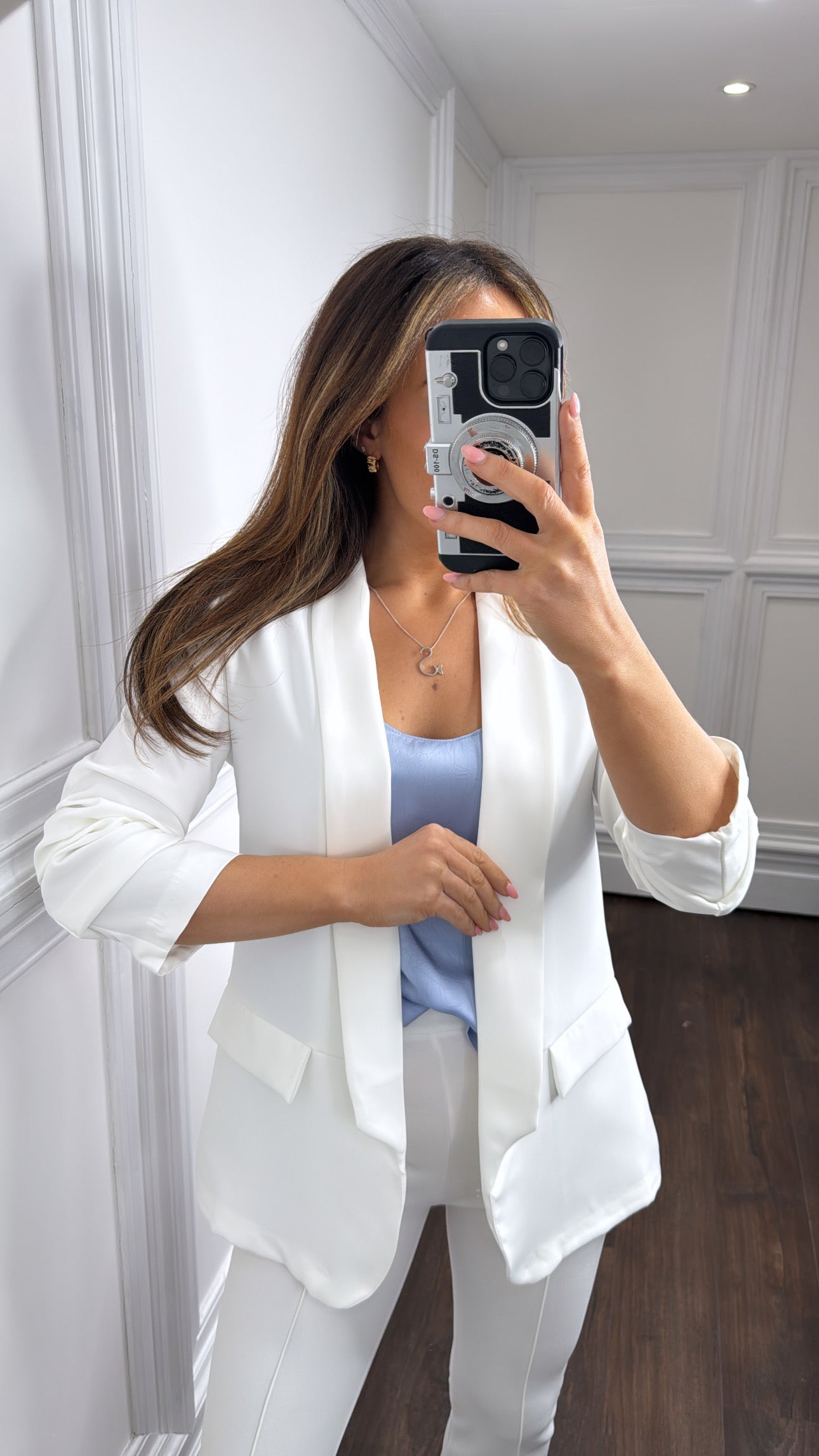 LOUISA white ruched sleeve blazer