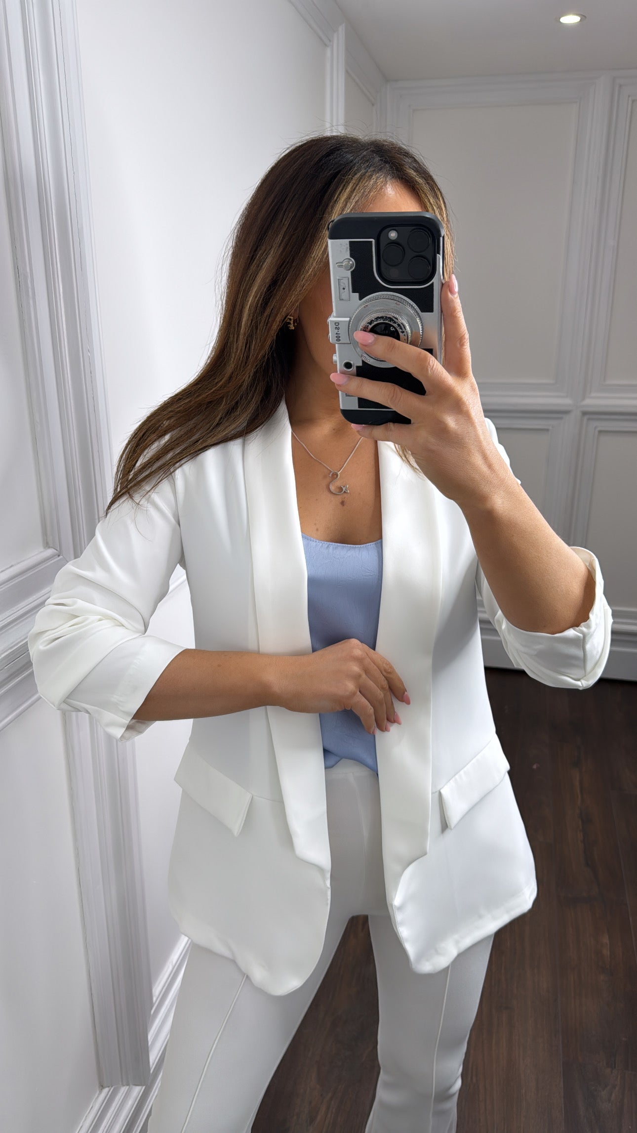 LOUISA white ruched sleeve blazer