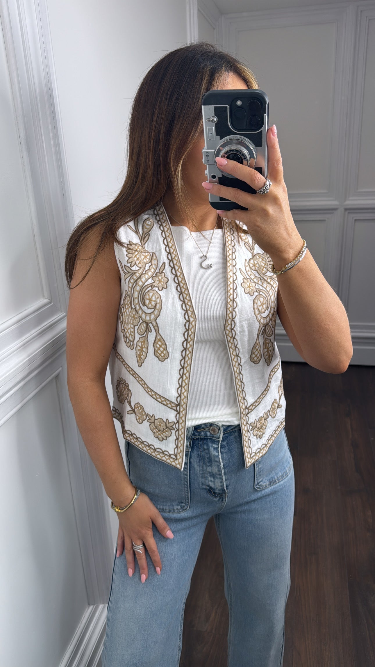 LEONA tan and white detail waist jacket