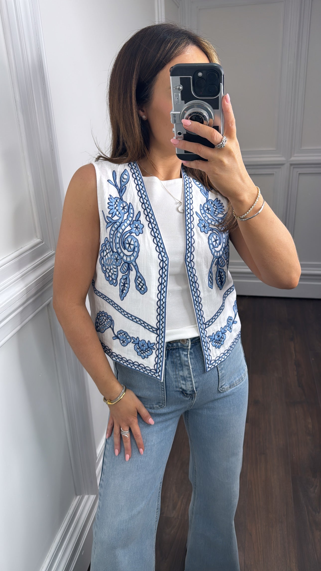 LEONA blue and white detail waist jacket