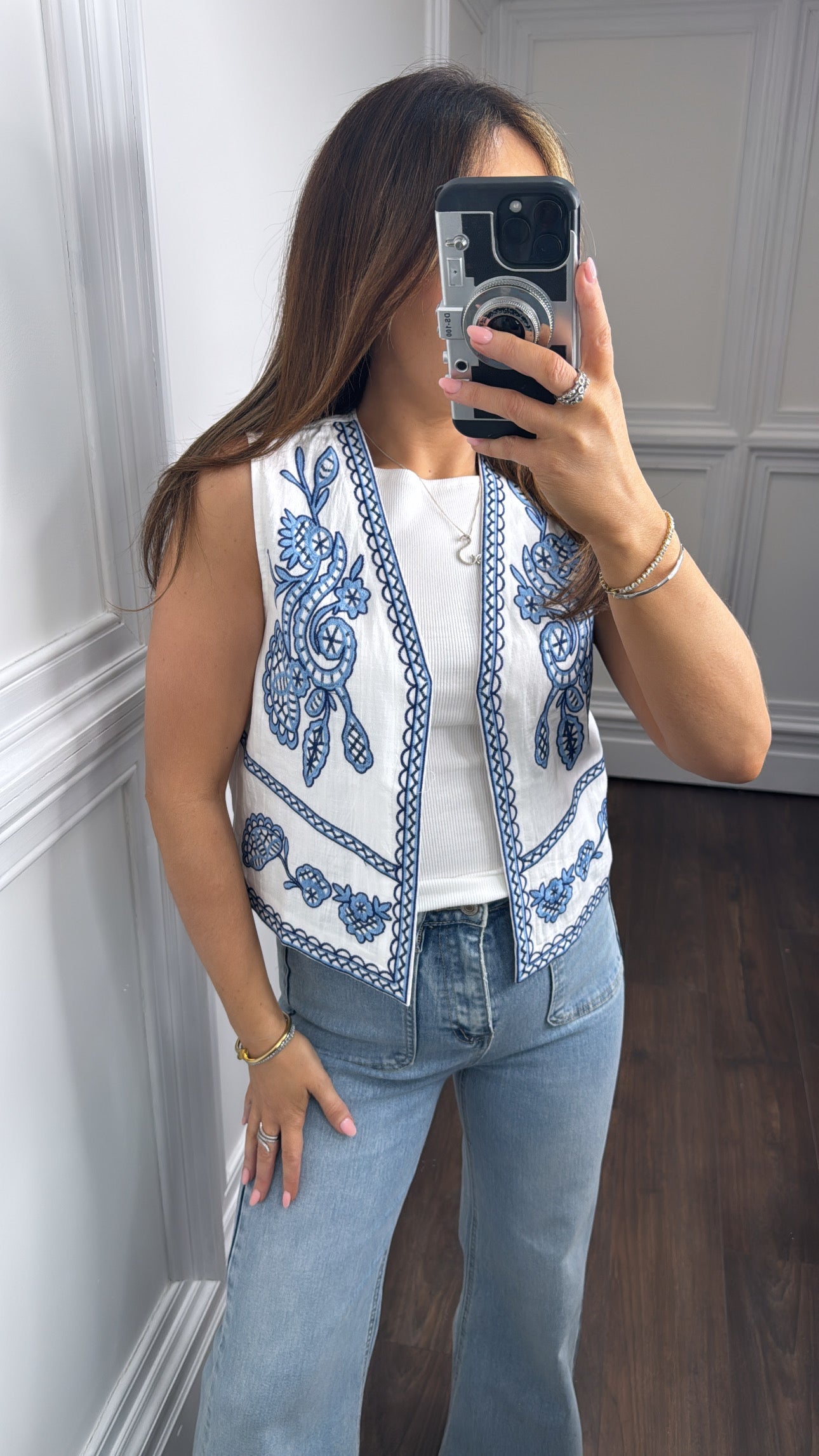 LEONA blue and white detail waist jacket