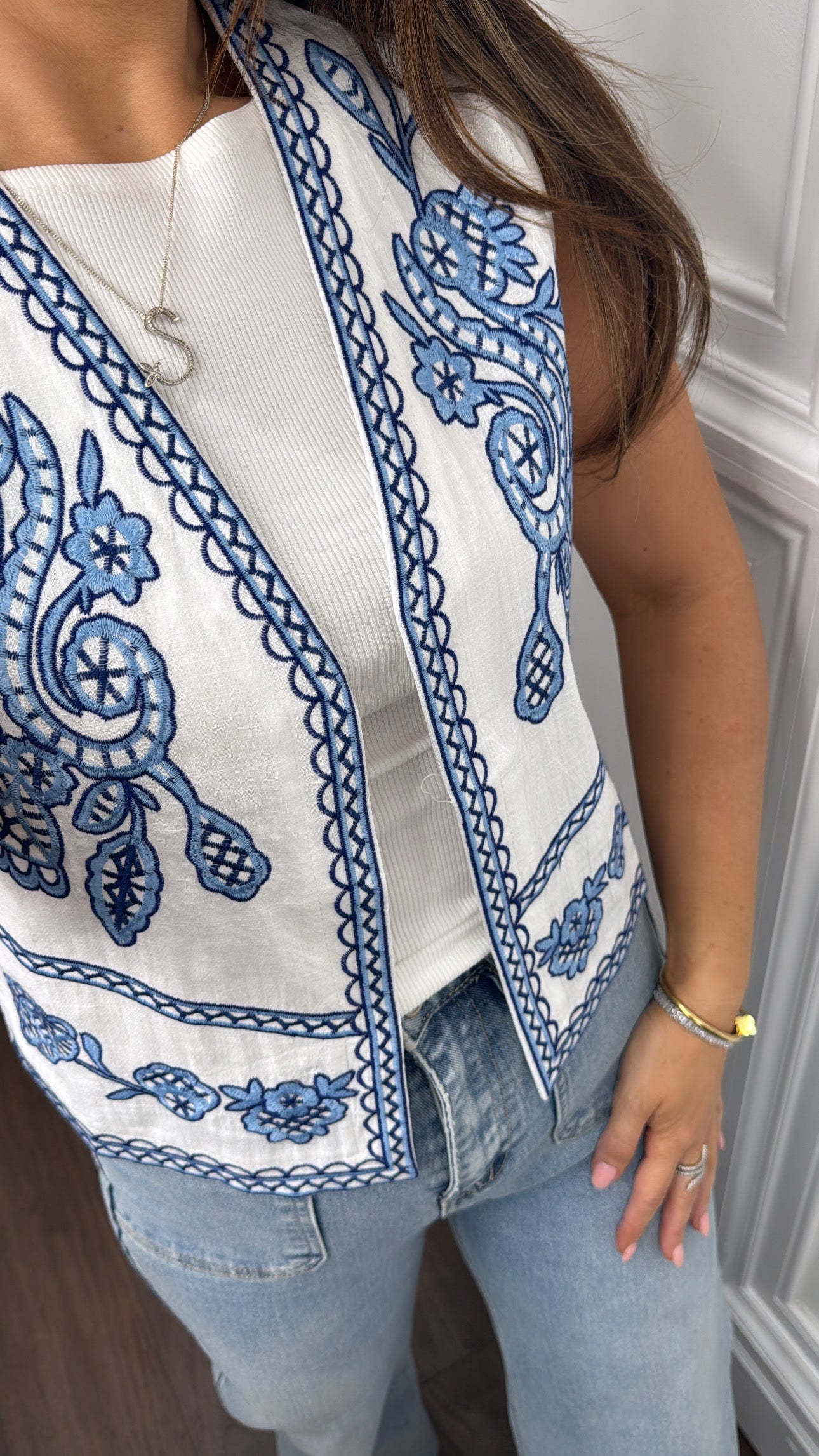 LEONA blue and white detail waist jacket