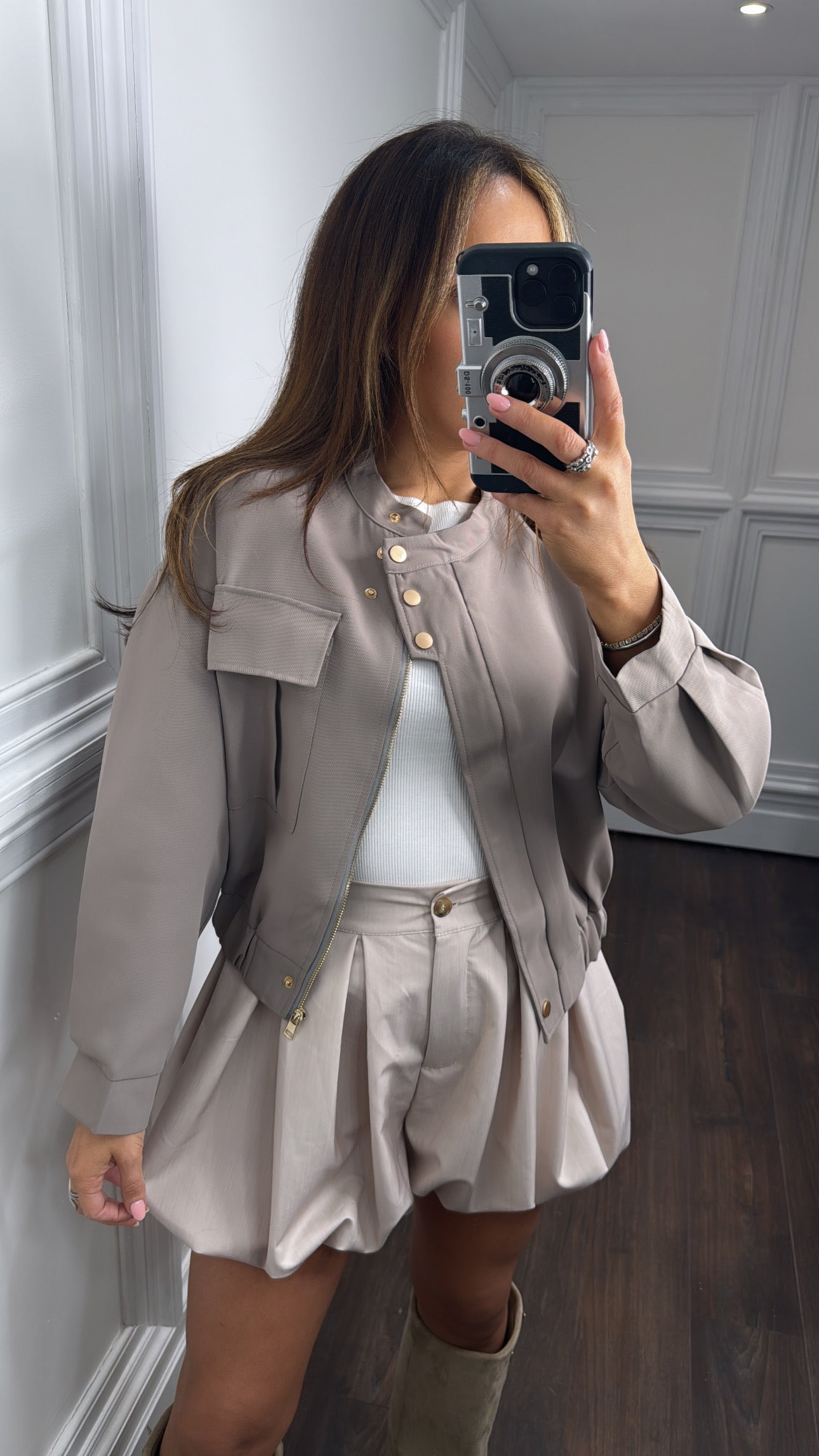 SAFIYA mocha bomber jacket