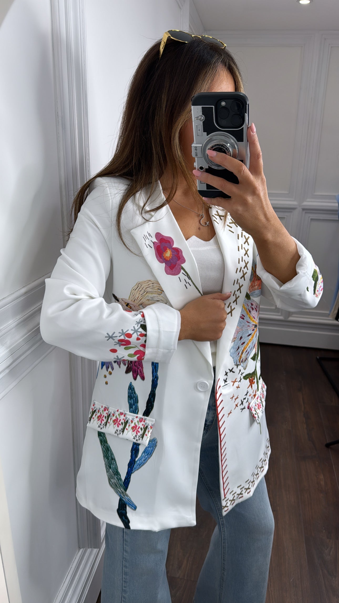 KAYLA white oriental print blazer