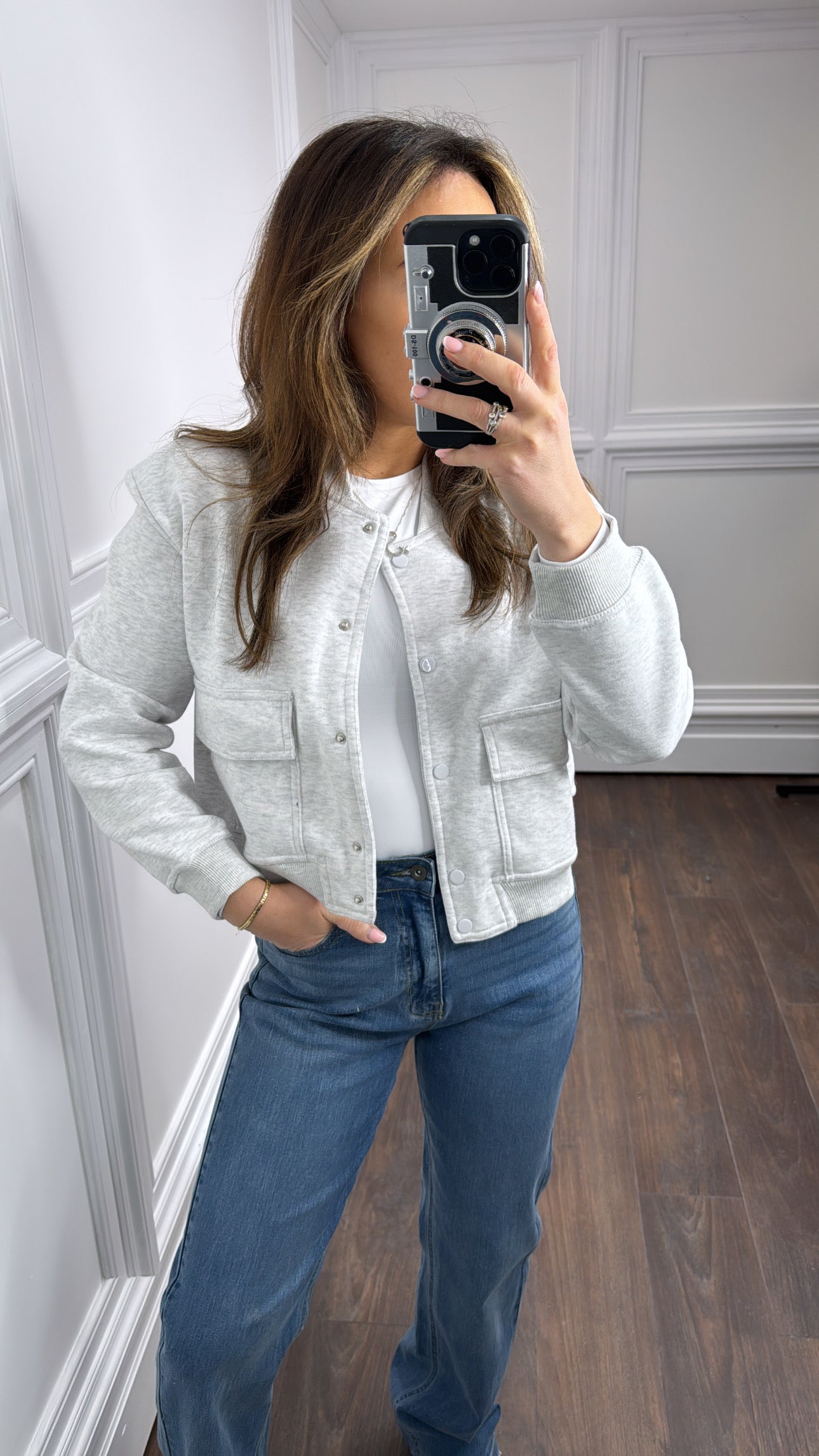 RUBY grey soft pocket detail bomber jacket