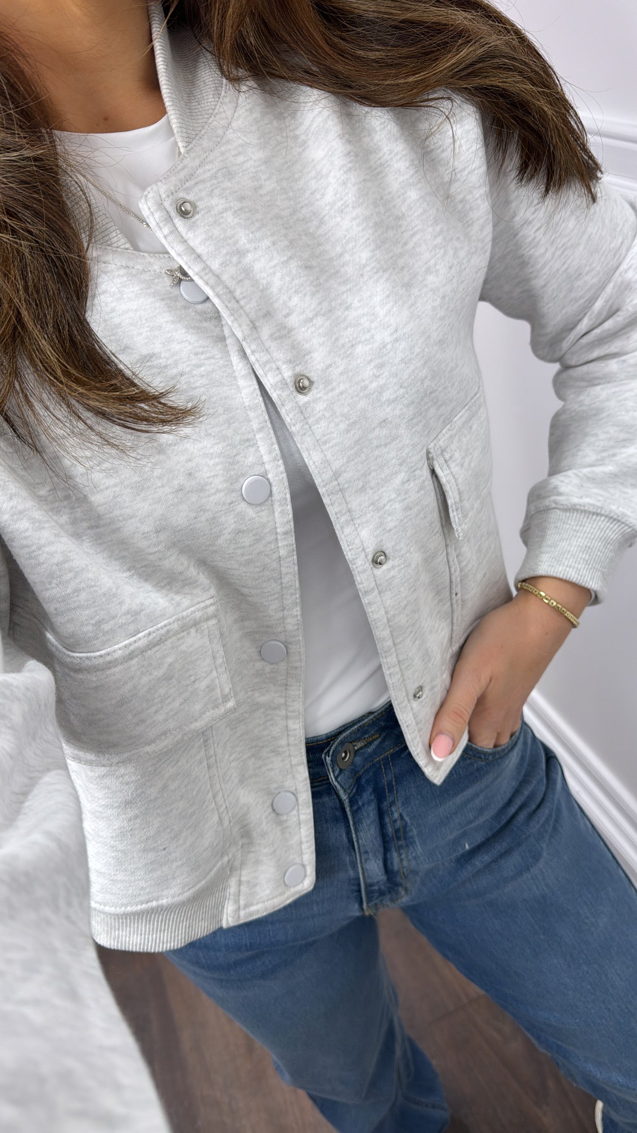 RUBY grey soft pocket detail bomber jacket