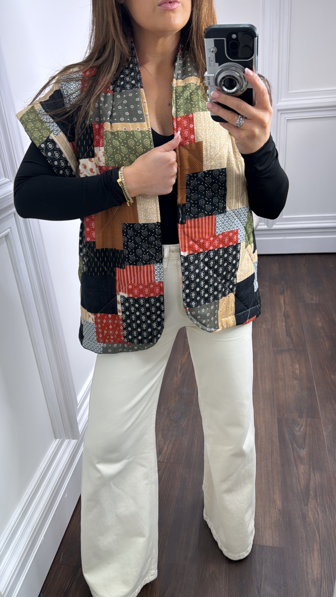 RHIANNE black quilted patchwork waist jacket