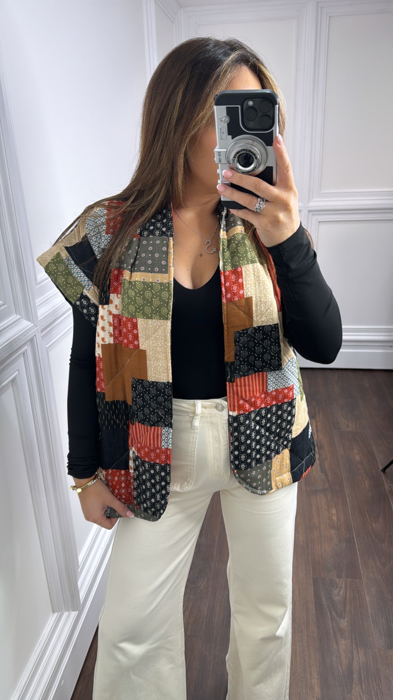 RHIANNE black quilted patchwork waist jacket