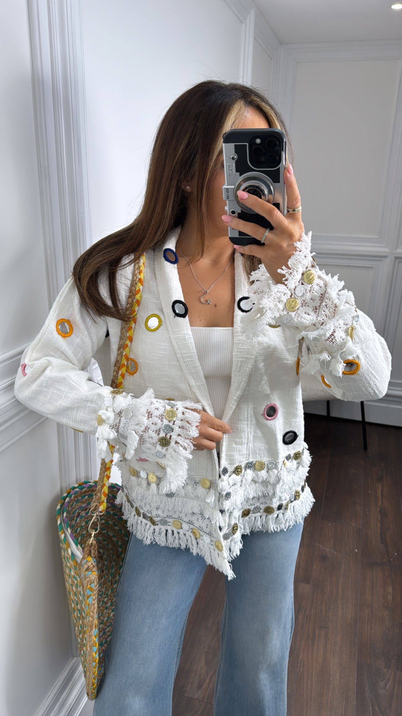 GABBY white tassel and coin detail jacket