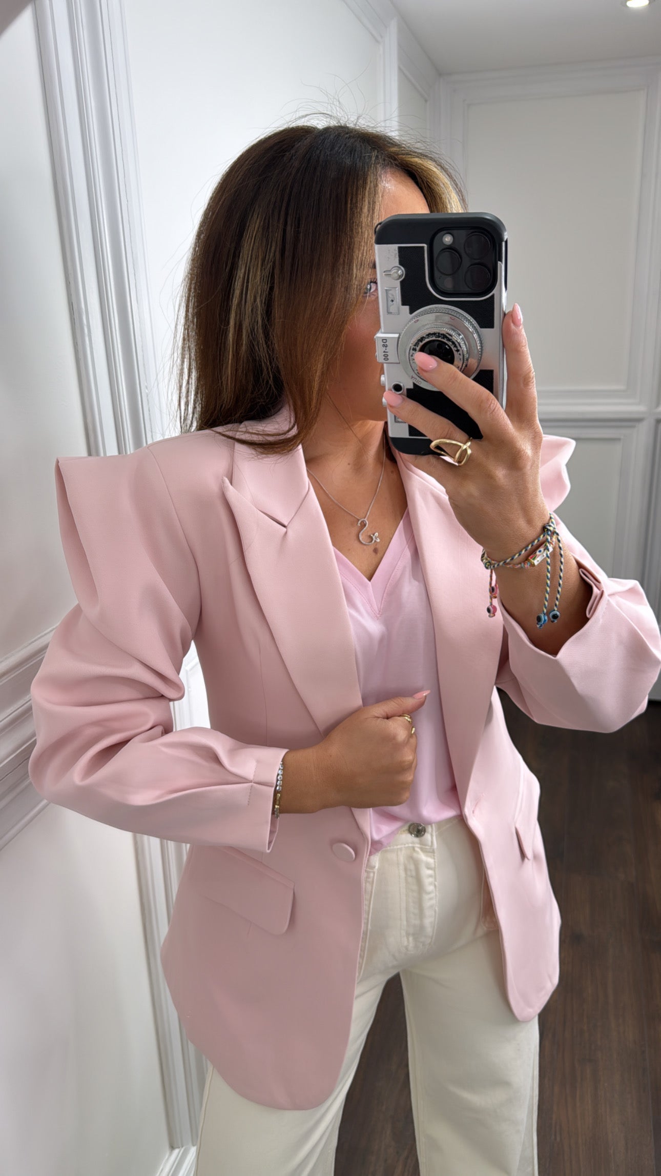 MAYA pink structured shoulder tailored blazer